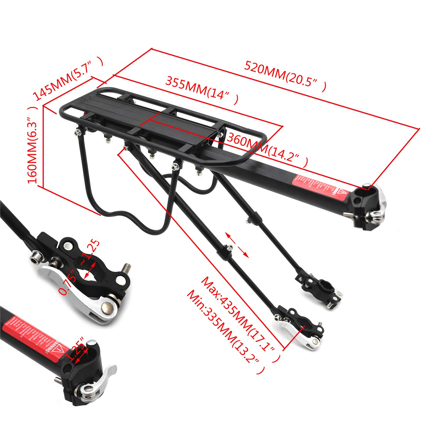 HTTMT Bike Rear Rack - Quick Release Metal Pannier Rack with Fender & Luggage Carrier for Bicycles | Universal Fit for Road & Mountain Bikes | Perfect for Commuting, Touring & Grocery Hauling [P/N: ET-BIKE-RACK002-BK]