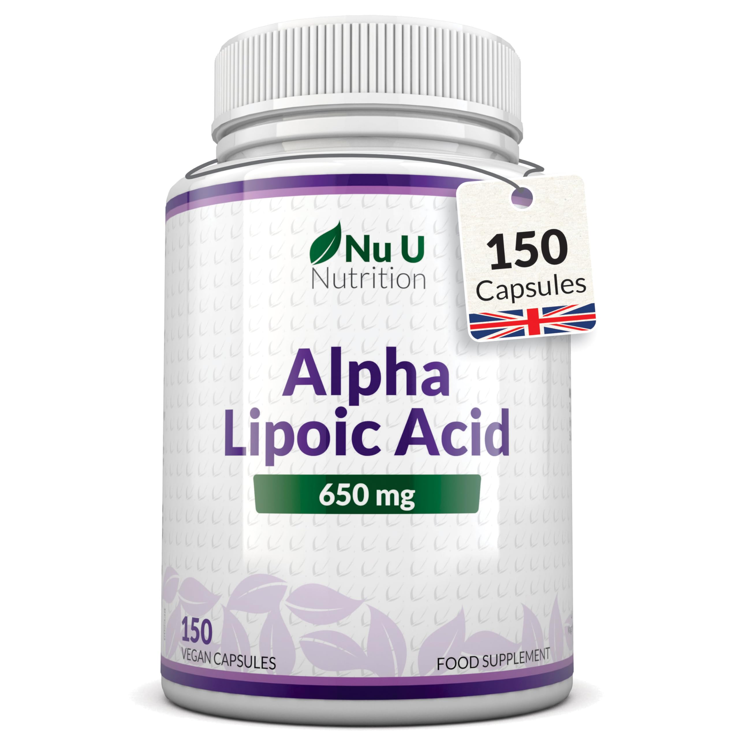 Nu U Nutrition Alpha Lipoic Acid 650mg - 150 Vegan ALA Capsules | High Strength Amino Acid Supplement | 5 Month Supply | Made in UK | Supports Energy Metabolism & Nerve Health for Active Lifestyles