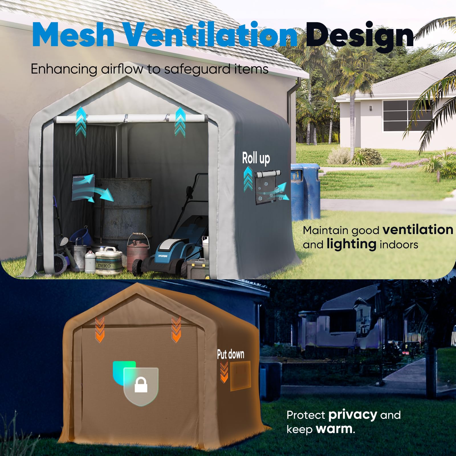 Quictent Heavy Duty 6x6 FT Portable Carport Garage Shelter with Roll-Up Ventilated Windows - Outdoor Storage Shed for Motorcycles, Patio Furniture, Lawn Mowers & Bikes | Perfect for Backyard, Driveway & RV Storage