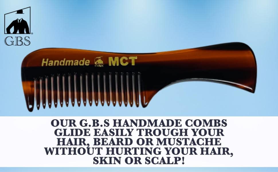 G.B.S Handmade Unbreakable Fine-Toothed Comb Set for Men & Women - 3 Pack Mustache, Eyebrow & Beard Combs - Portable Pocket Size for Travel, Gym & Daily Grooming - Tortoise MCT DCT PCT Combs for Hair Styling Anywhere
