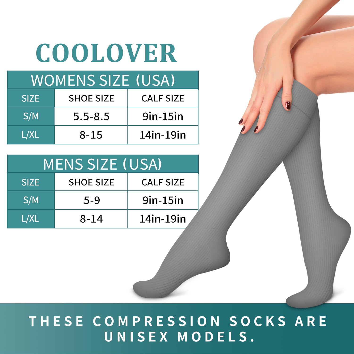 COOLOVER Compression Socks for Women & Men - 15-20 mmHg Graduated Support Socks for Running, Nursing, Travel & Recovery - Improve Blood Circulation & Reduce Swelling - Perfect for Athletes, Nurses & Frequent Flyers