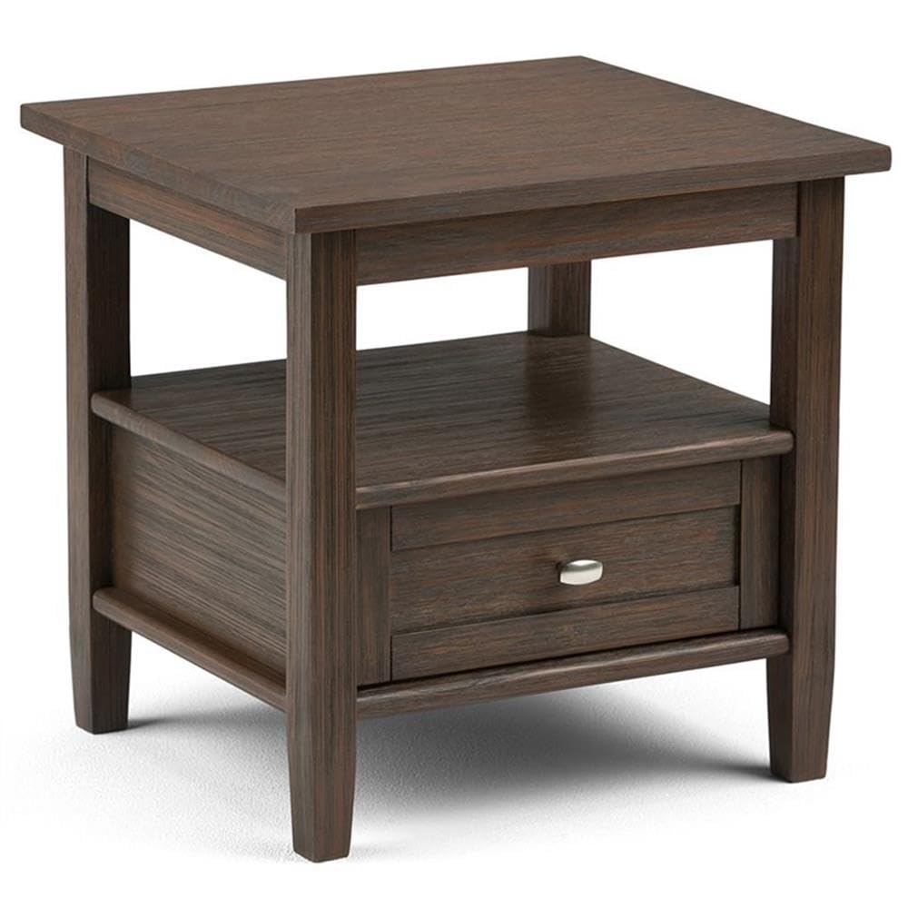 Atlin Designs Small Square End Table - Rustic Dark Brown Nightstand with Storage Drawer & Shelf for Living Room, Bedroom, Sofa Side | Perfect Narrow Corner Table for Phone, Books & Decor