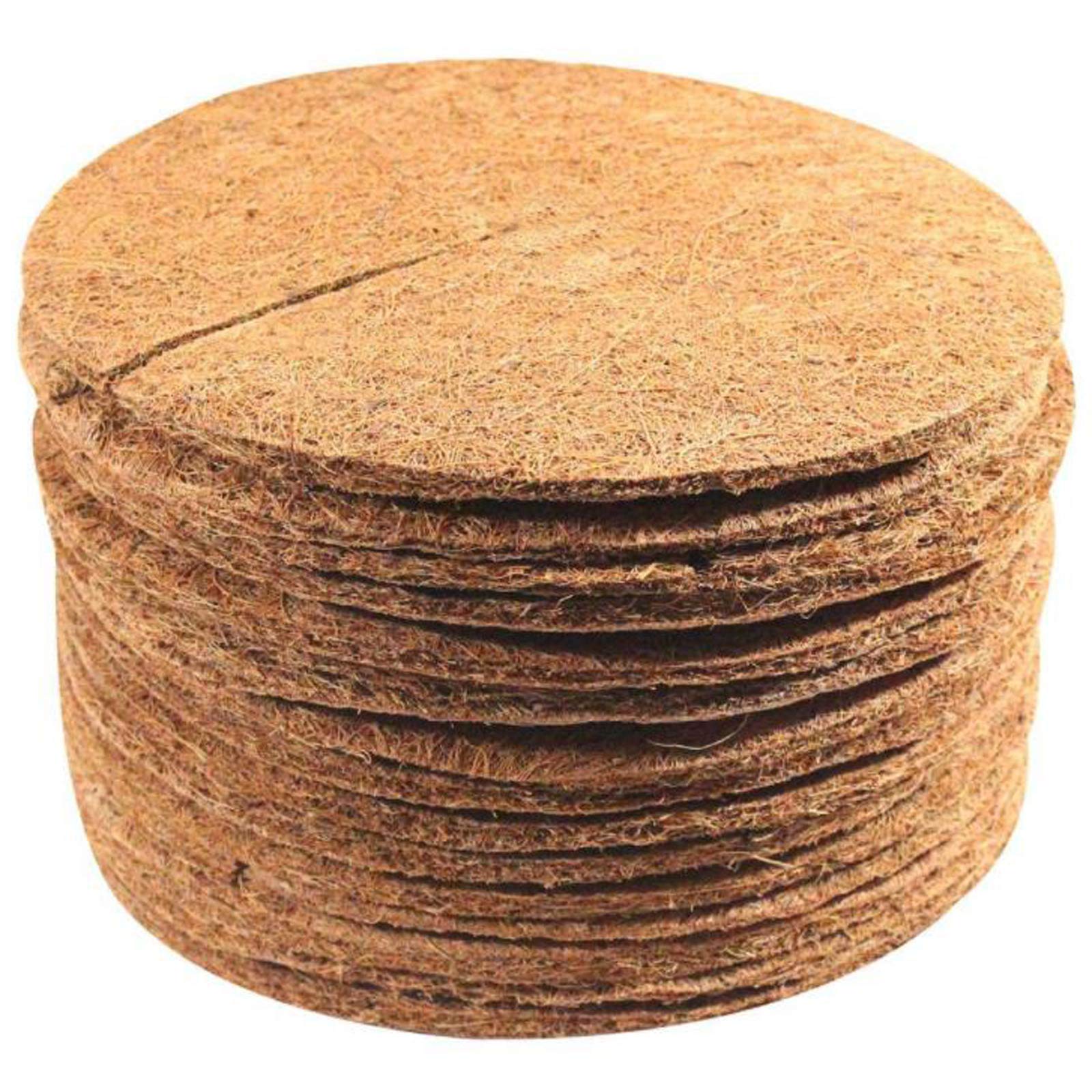 4 Pack Natural Coconut Fiber Mulch Rings - Round Coco Coir Tree Protector Mats for Garden Planters | Weed Control & Root Protection Discs | Indoor/Outdoor Use for Flower Pots, Trees & Landscaping