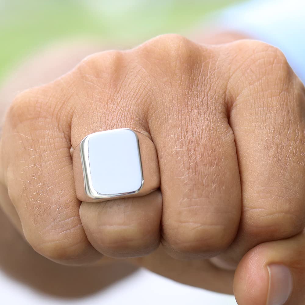VY JEWELRY HEAVY S SIGNET Ring - Solid 925 Sterling Silver Square Men's Ring - Size 7 to 15 - Perfect for Everyday Wear, Gifts & Special Occasions