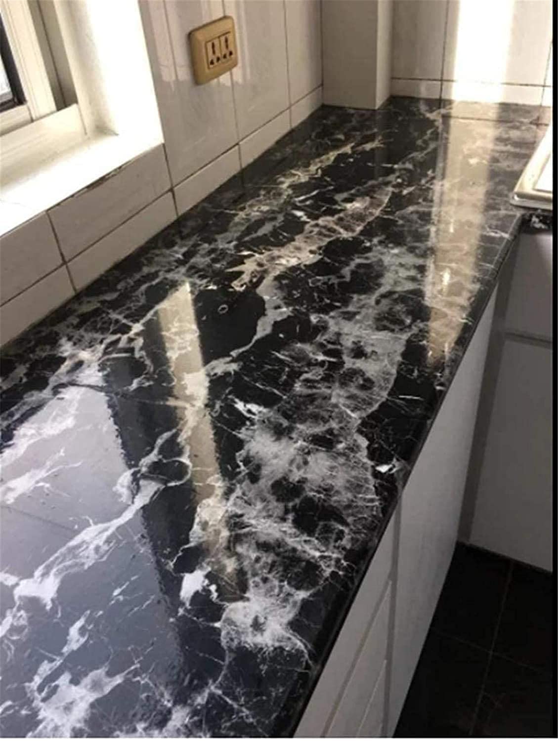 AUZENO® Marble Oil-Proof Waterproof Self-Adhesive Shelf Liner - 60x200cm Black Kitchen Cabinet Liner for Shelves, Cupboards, Wardrobes, Fridge & Floor Protection - Easy to Clean & Durable