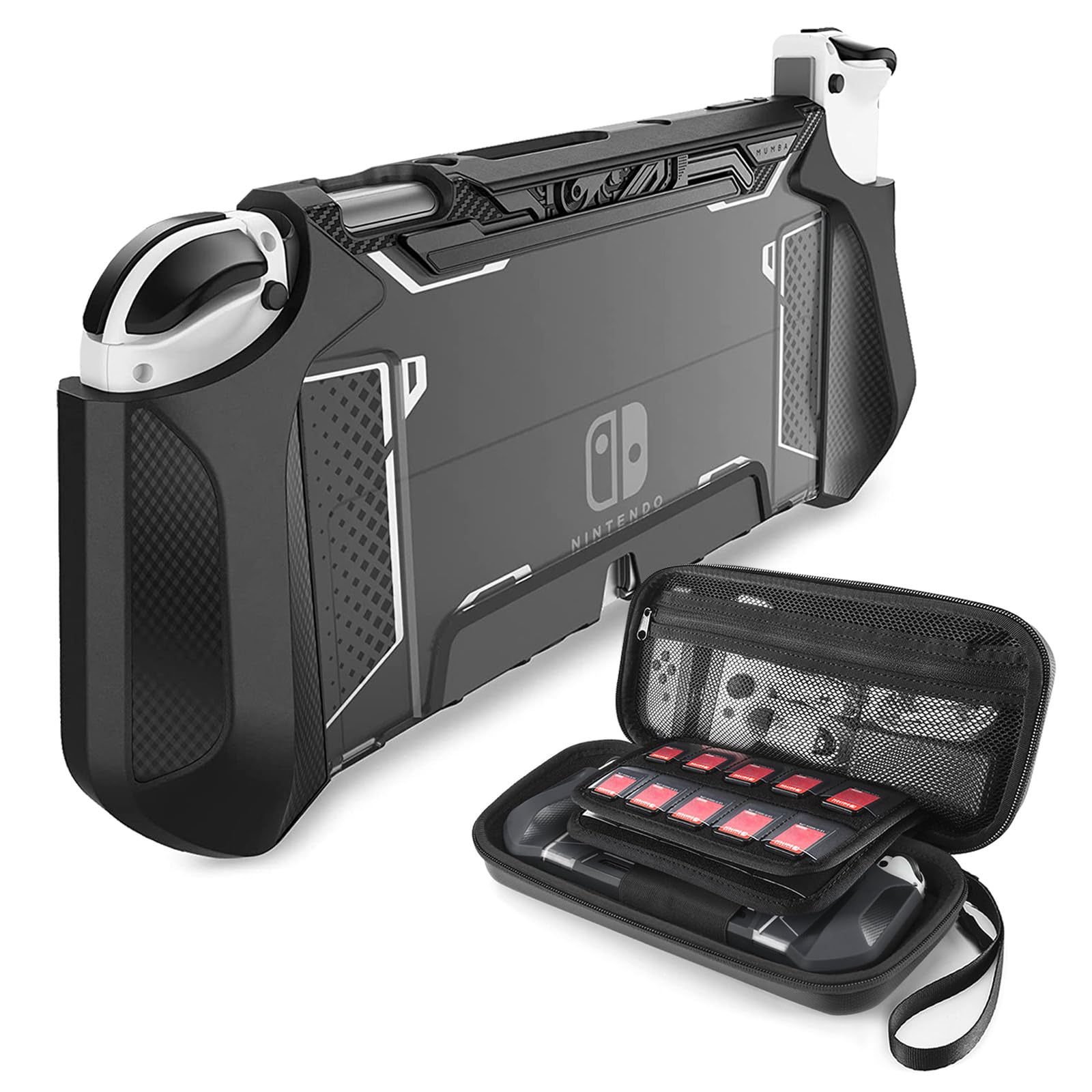 Premium Mumba Carrying Case & Dockable Protective Cover for Nintendo Switch OLED 2021 - Shockproof Travel Case for Gaming On-The-Go & Home Console Protection