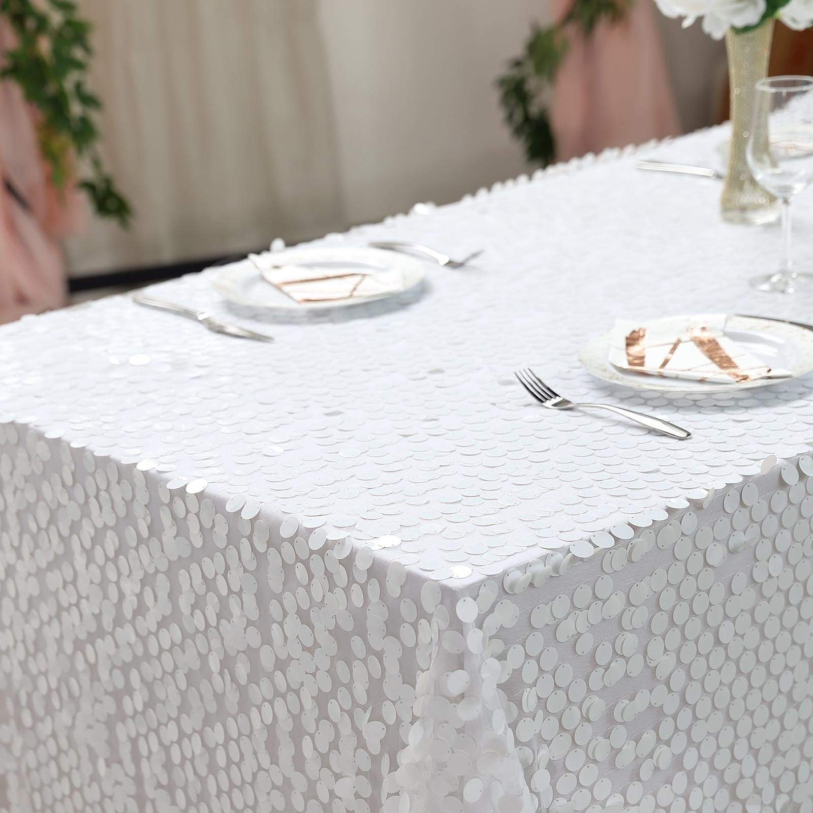 90x132 Inch Large Payette Sequin Rectangular Tablecloth - Glamorous Dining Table Cover for Weddings, Parties & Holiday Decorations