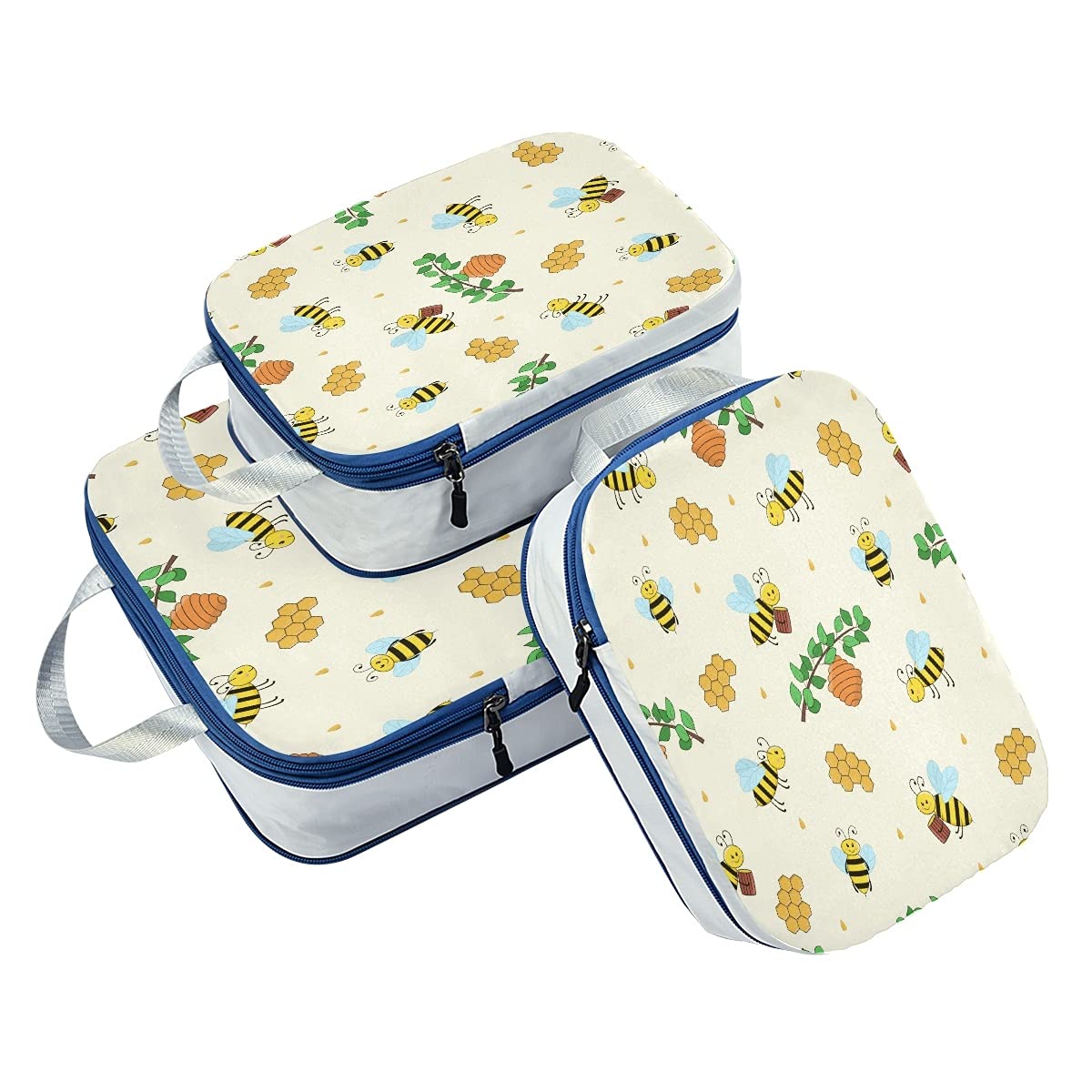 **MNSRUU Cartoon Beehive Packing Cubes Set - 3 PCS Travel Compression Bags for Luggage & Suitcases - Perfect for Organizing Clothes on Trips, Vacations & Business Travel**