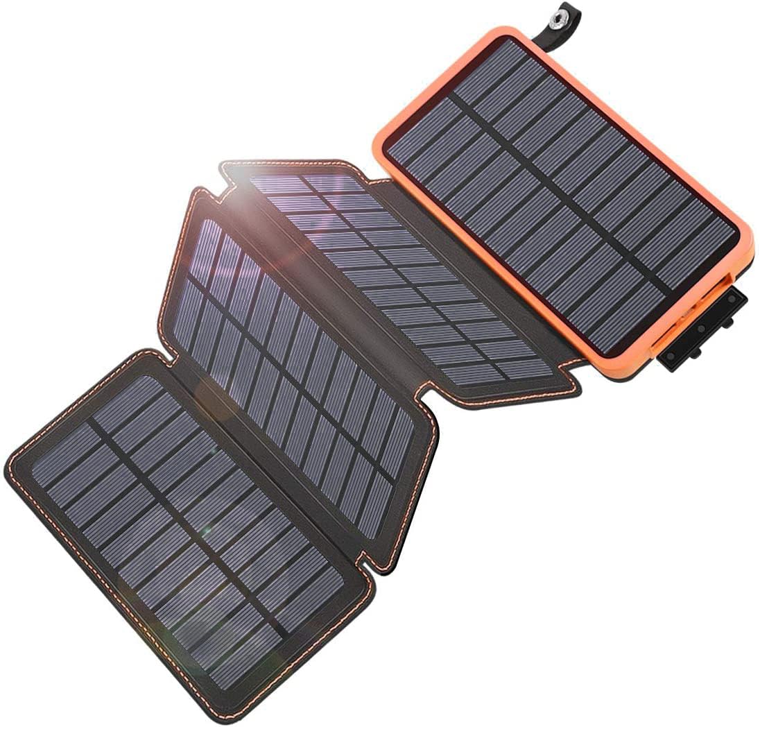 25000mAh Solar Power Bank with QC3.0 Fast Charging - Waterproof Portable Solar Charger with 4 Foldable Panels, Type C Input/Output for Camping, Hiking, Emergency & Outdoor Adventures
