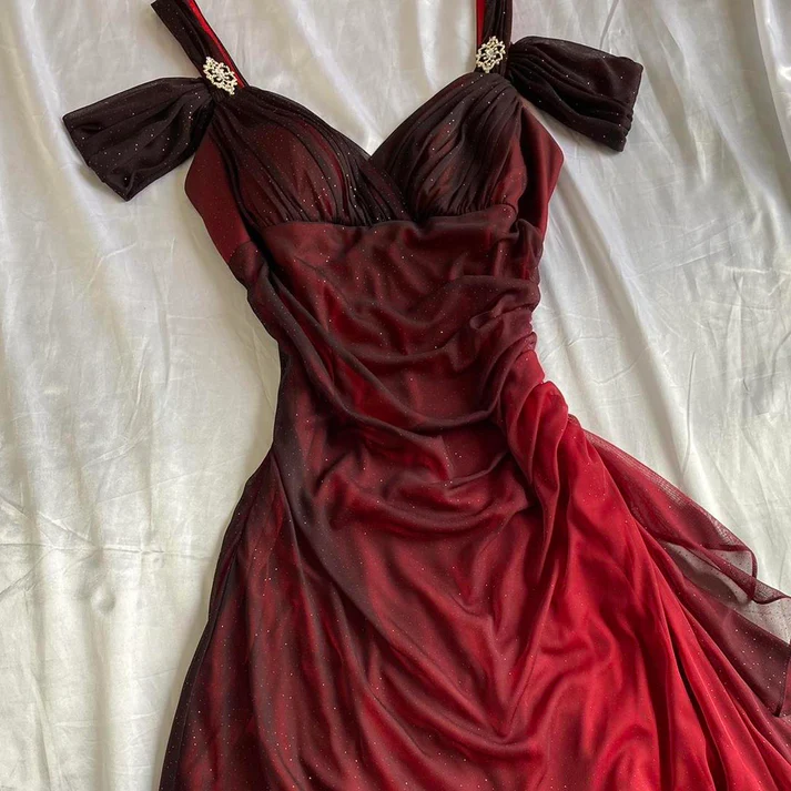 Elegant Burgundy A-Line Shiny Long Prom Dress with Ruffles - Perfect for Evening Gowns, Formal Dances & Special Occasions | Style J2599