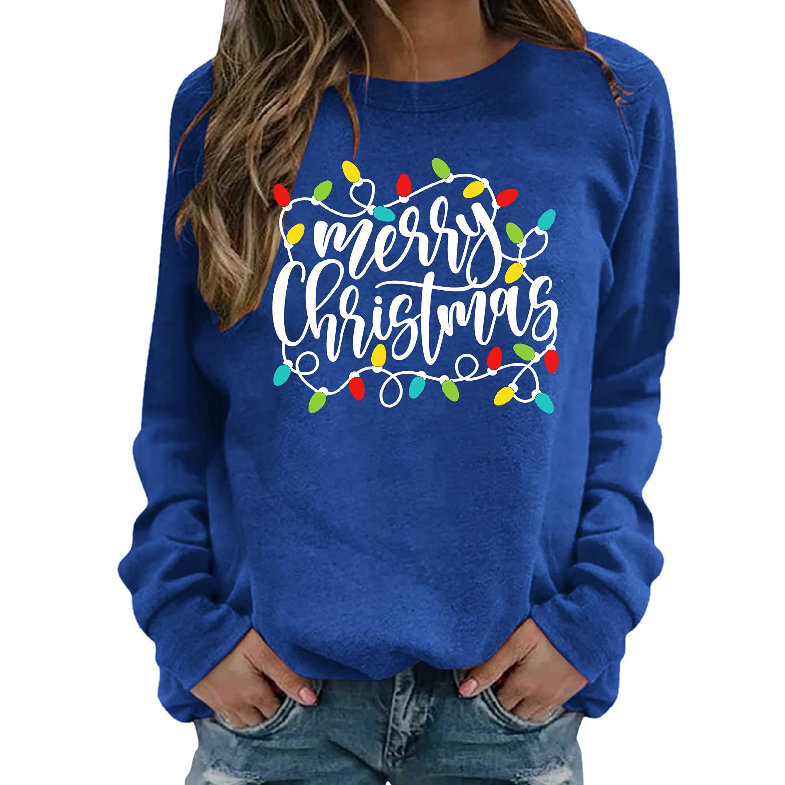 Women's Christmas Printed Long Sleeve T-Shirt - Cute Holiday Pullover Sweatshirt, Loose Fit Crewneck Casual Top | Perfect for Holiday Parties, Family Gatherings & Cozy Winter Outfits