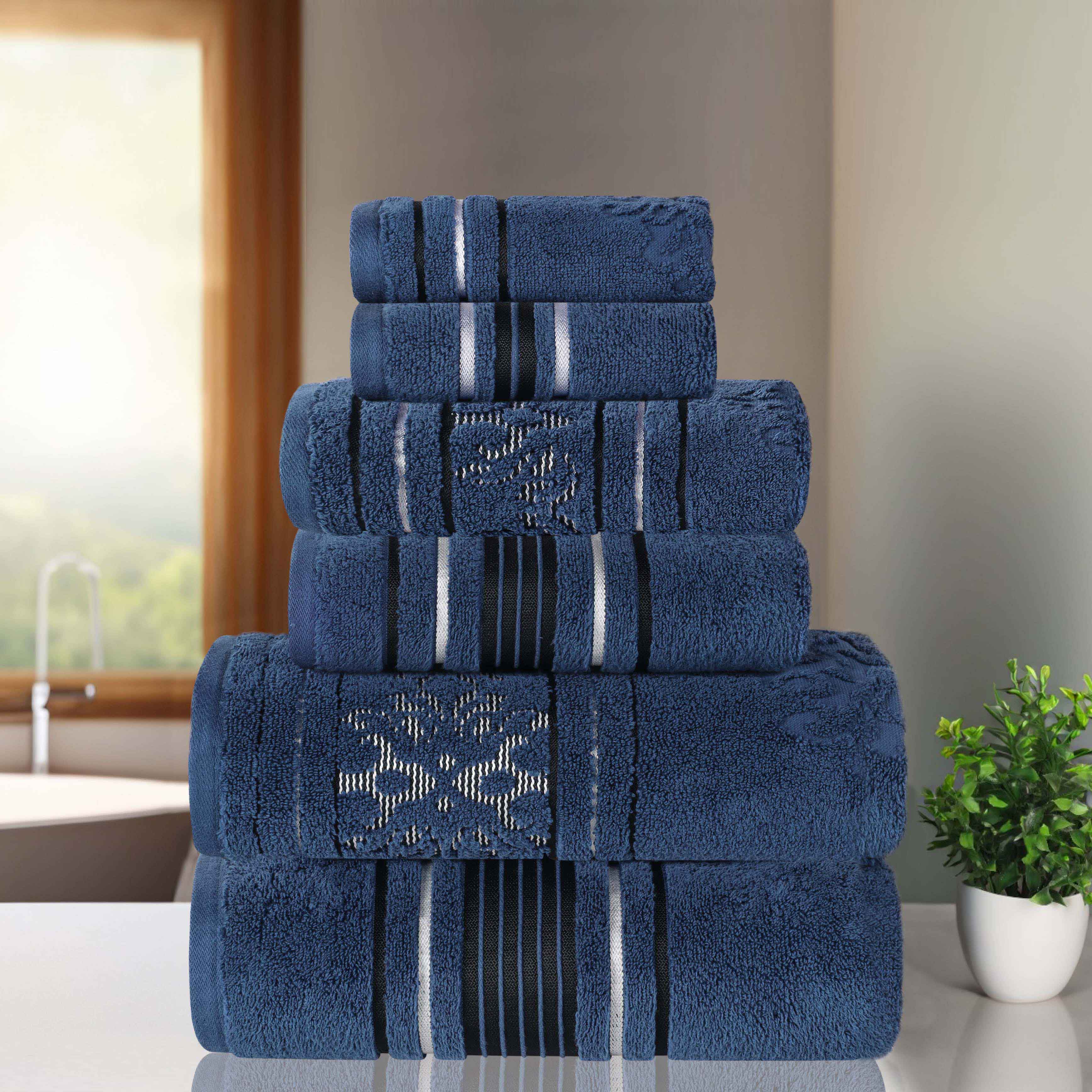 Premium 6-Piece Sadie Zero Twist Cotton Towel Set - Solid & Jacquard Floral Design | Ultra Soft & Absorbent Bath Towels for Spa, Hotel & Luxury Home Use