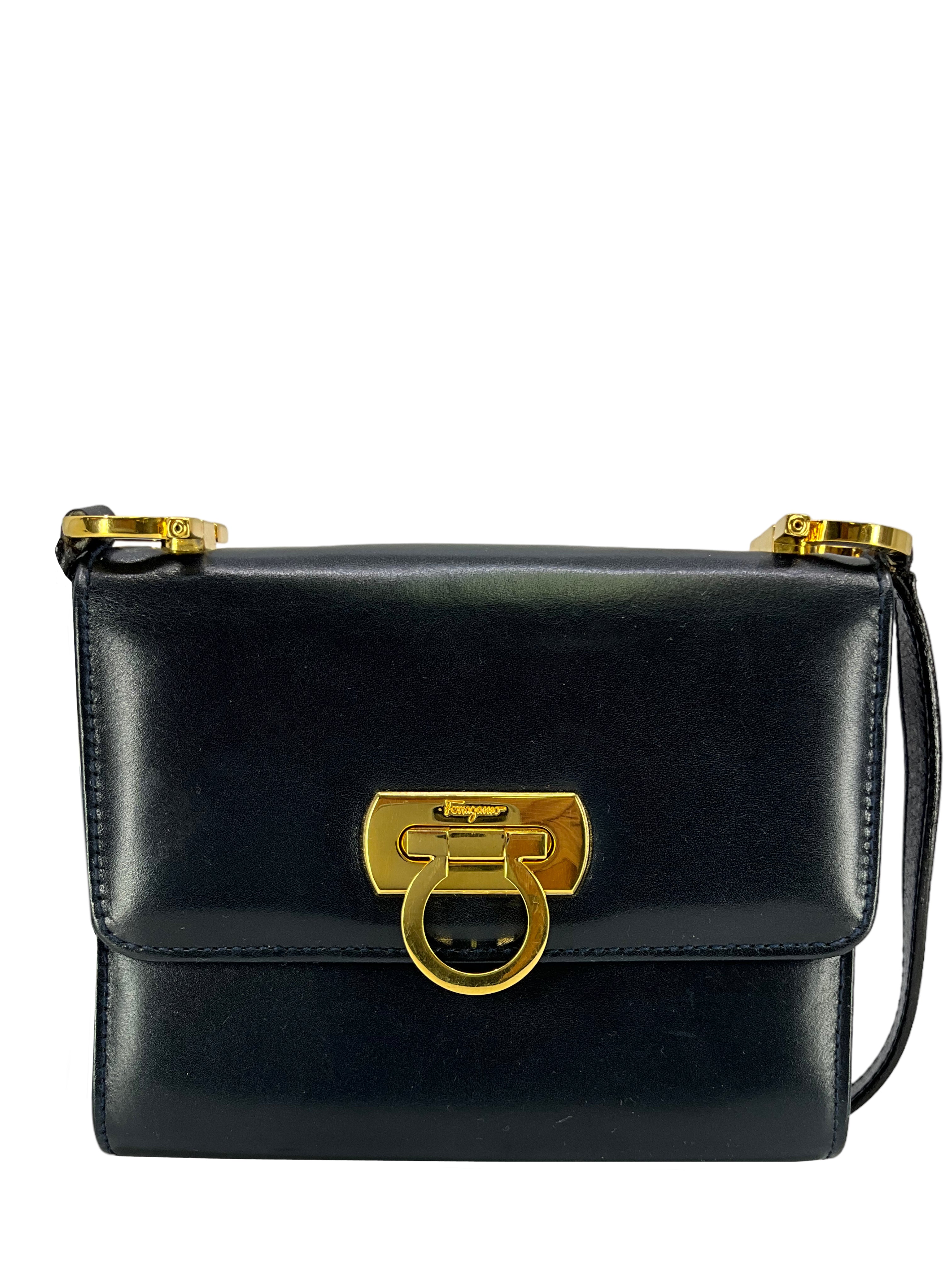 Salvatore Ferragamo Vintage Gancini Leather Crossbody Bag for Women | Genuine Leather Shoulder Purse | Perfect for Work, Travel & Evening Out