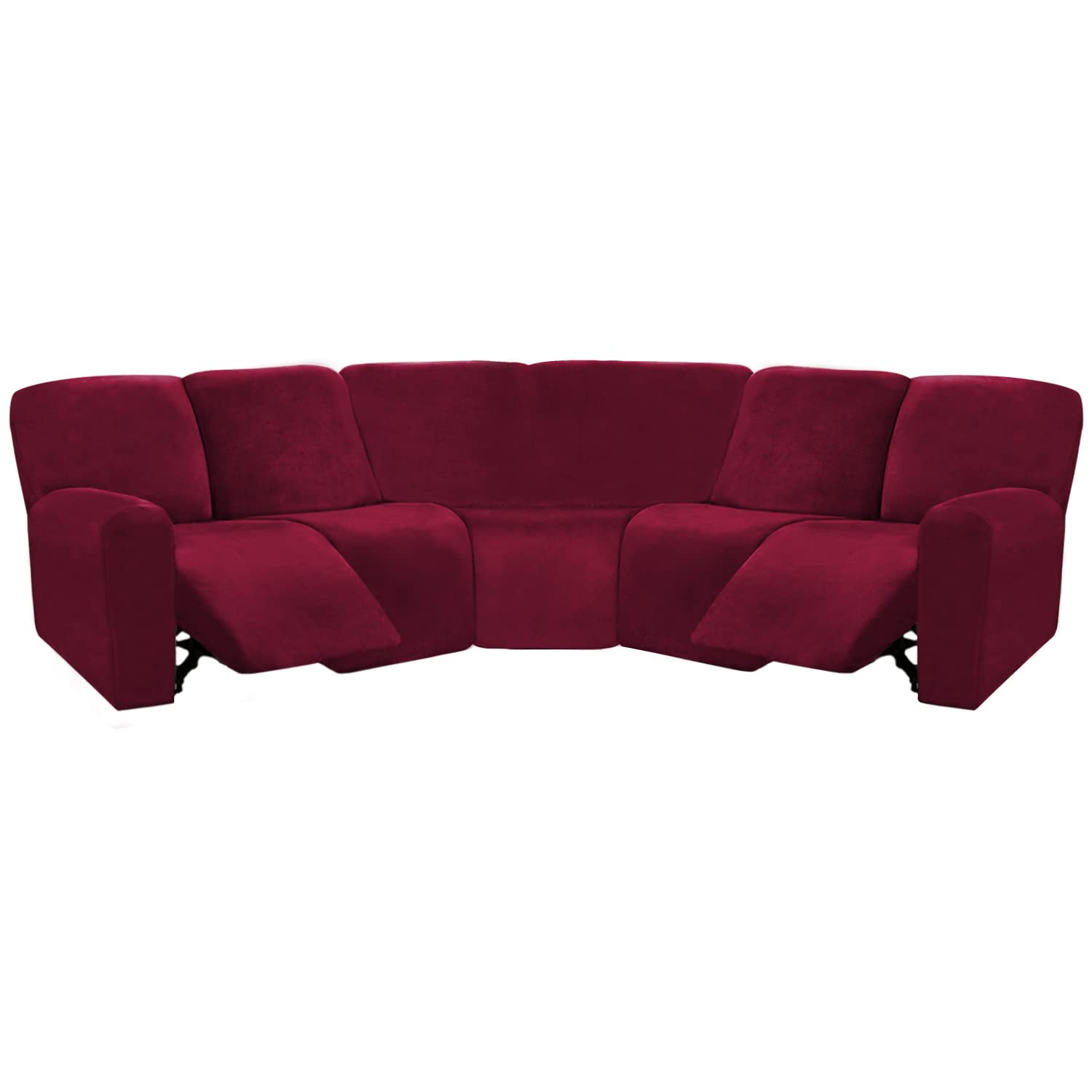 Ultimate 7-Piece L-Shaped Sectional Recliner Sofa Cover - Velvet Stretch Reclining Couch Cover for L-Shaped Sofas - Thick, Soft & Washable (Burgundy/Wine) - Perfect for Living Room, Home Theater & Family Gatherings