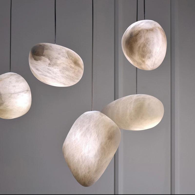 Alabaster Natural Stone Pendant Light - Handcrafted Modern Chandelier for Dining Room, Kitchen Island & Bedroom Lighting | Dimmable Hanging Fixture with Warm White Glow
