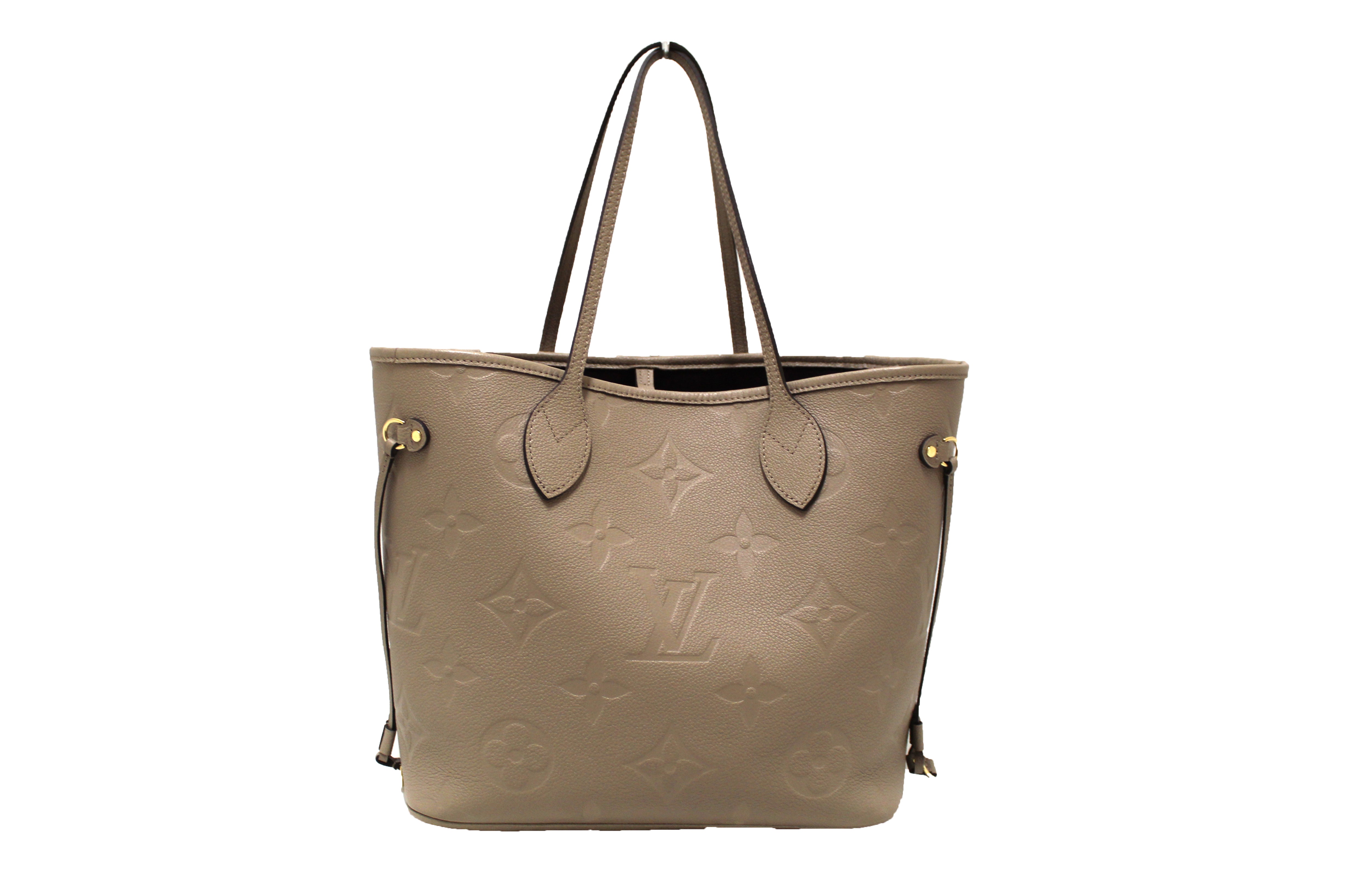 Authentic Louis Vuitton Turtledove Monogram Empreinte Leather Neverfull MM Shoulder Bag Tote Purse for Women - Luxury Designer Handbag for Work, Travel & Everyday Use