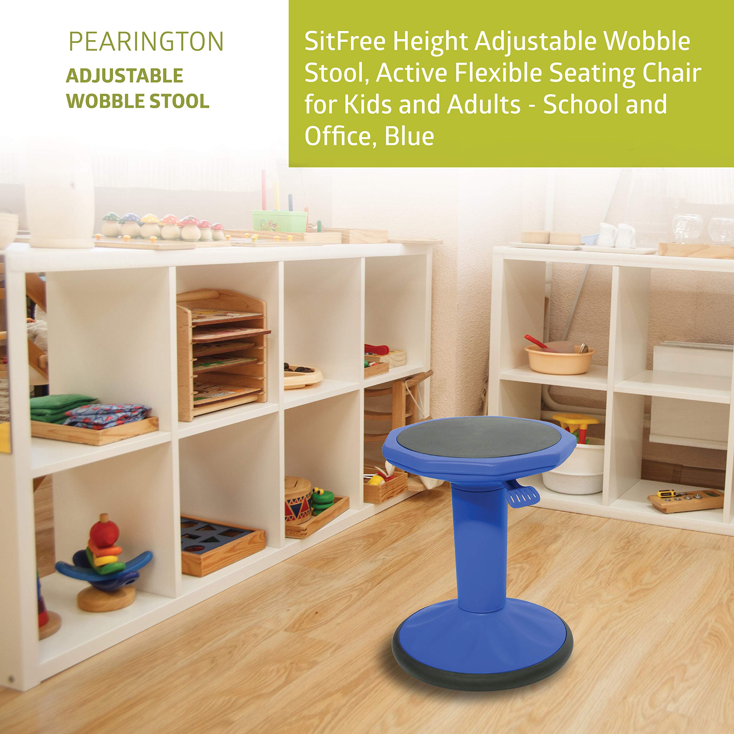 Pearington SitFree Height Adjustable Wobble Stool - Active Flexible Seating Chair for Kids & Adults - Ergonomic Office & School Chair - Blue - Perfect for Home Office, Classroom & Standing Desk Work