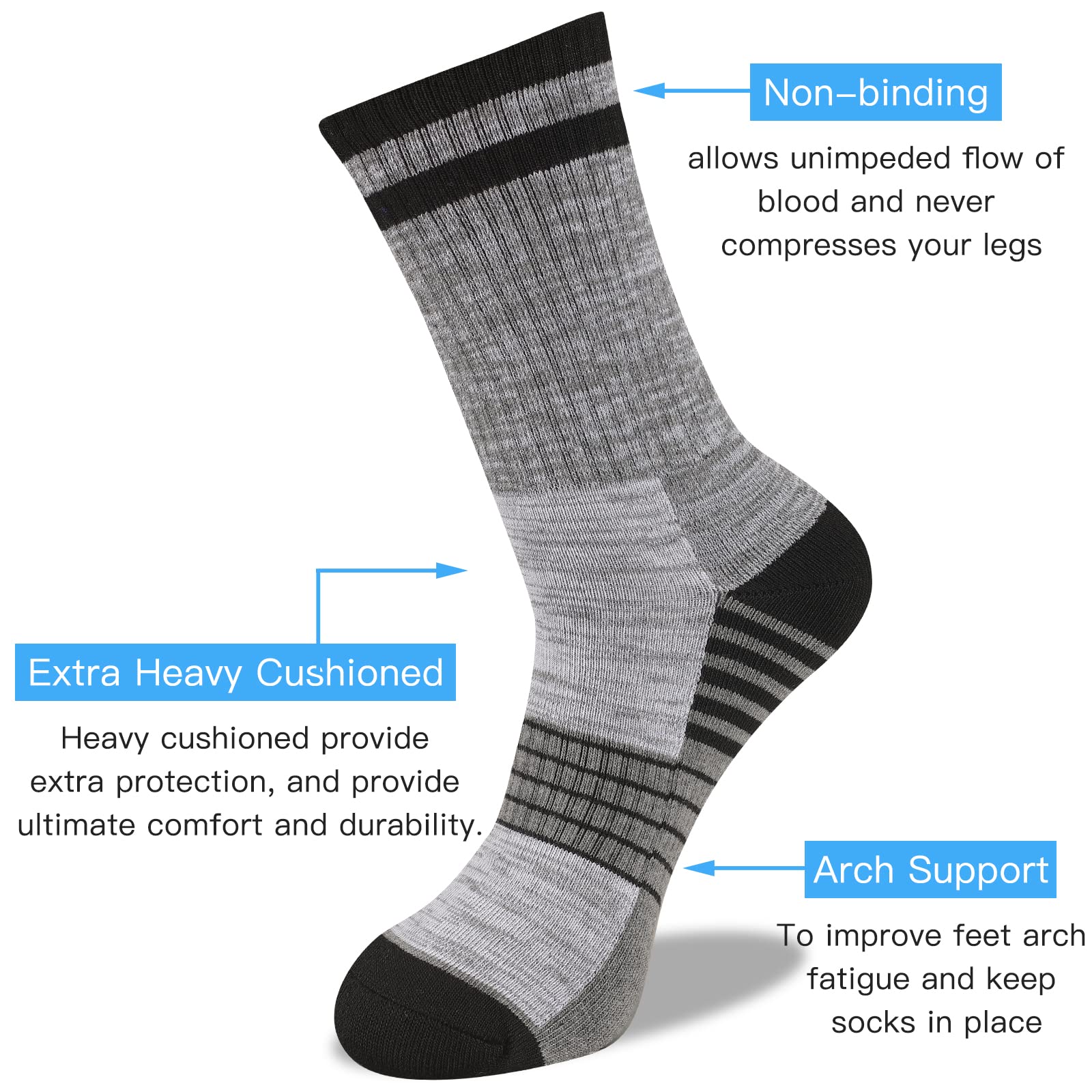 COOVAN Men's Hiking Socks 5-Pack - Moisture Wicking Cushioned Athletic Boot Socks for Outdoor Activities & Trekking - Perfect for Hiking, Camping and Sports