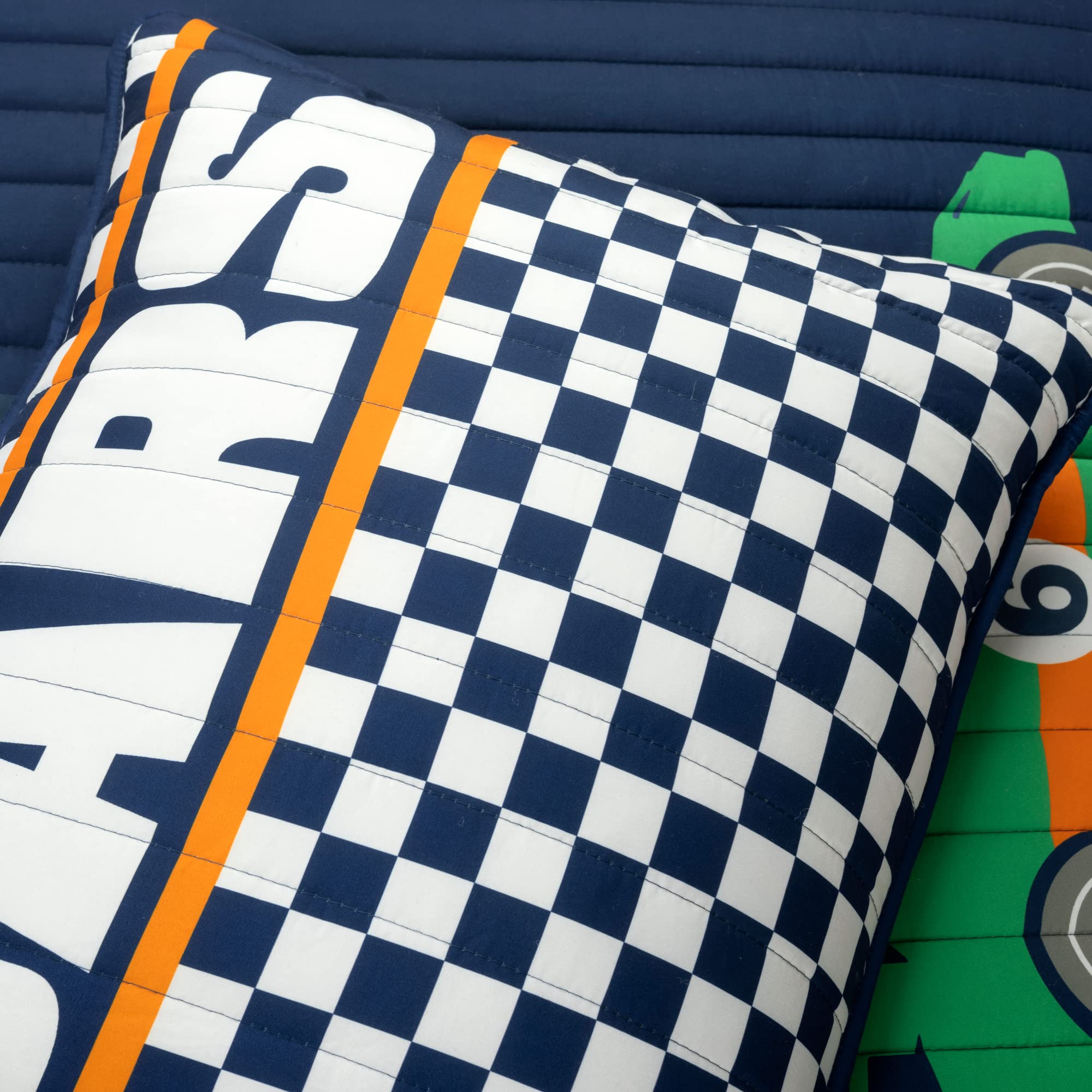 Lush Decor Racing Cars Reversible Quilt Set - Full/Queen Navy for Kids Bedroom