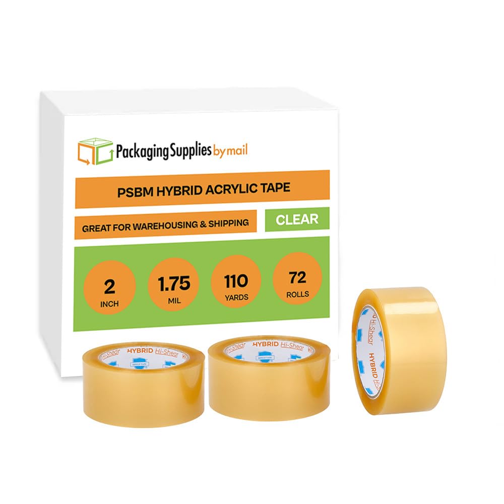 PSBM 2 Inch x 110 Yards Clear Acrylic Packing Tape - 72 Pack (1.75 Mil) for Dispenser Refill, Moving, Storage & Shipping | Heavy-Duty Packaging Tape for Box Sealing, Parcel Wrapping & Secure Transport