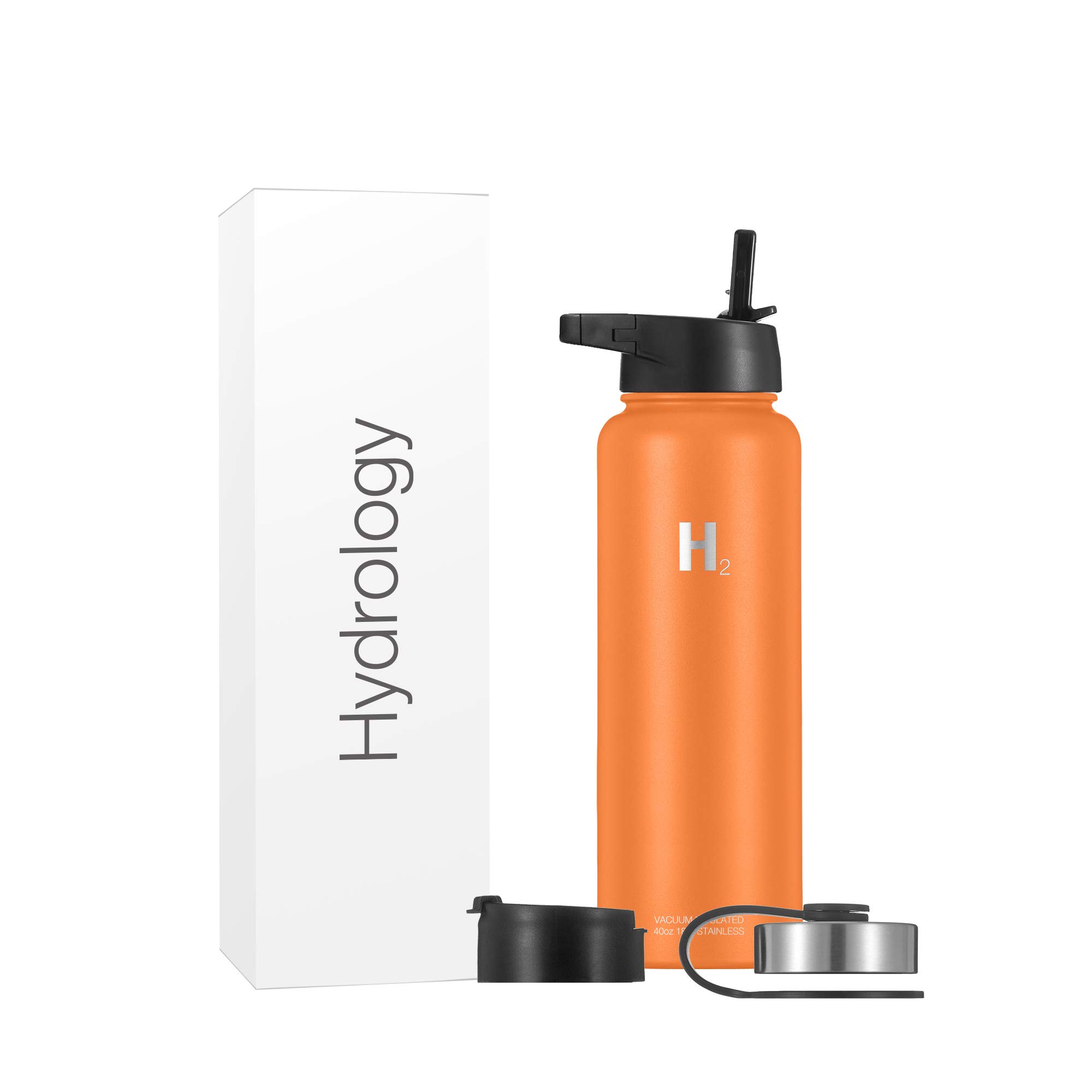 H2 Hydrology Stainless Steel Insulated Water Bottle - 40oz Large Vacuum Double Wall Metal Water Bottle with Straw & 3 Lids (Aquamarine) - Perfect for Gym, Hiking, Camping & Outdoor Activities