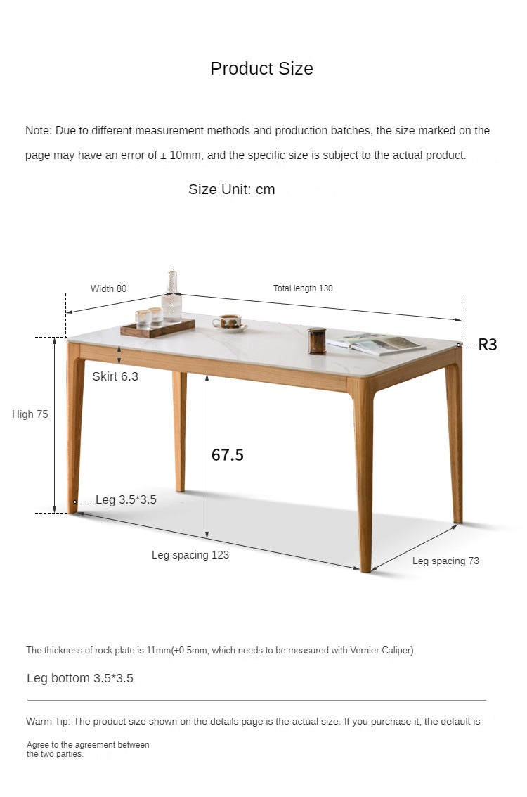 Solid Oak & Ash Wood Dining Table with Natural Rock Slab Surface - Rustic Farmhouse Style for Dining Room & Kitchen Decor