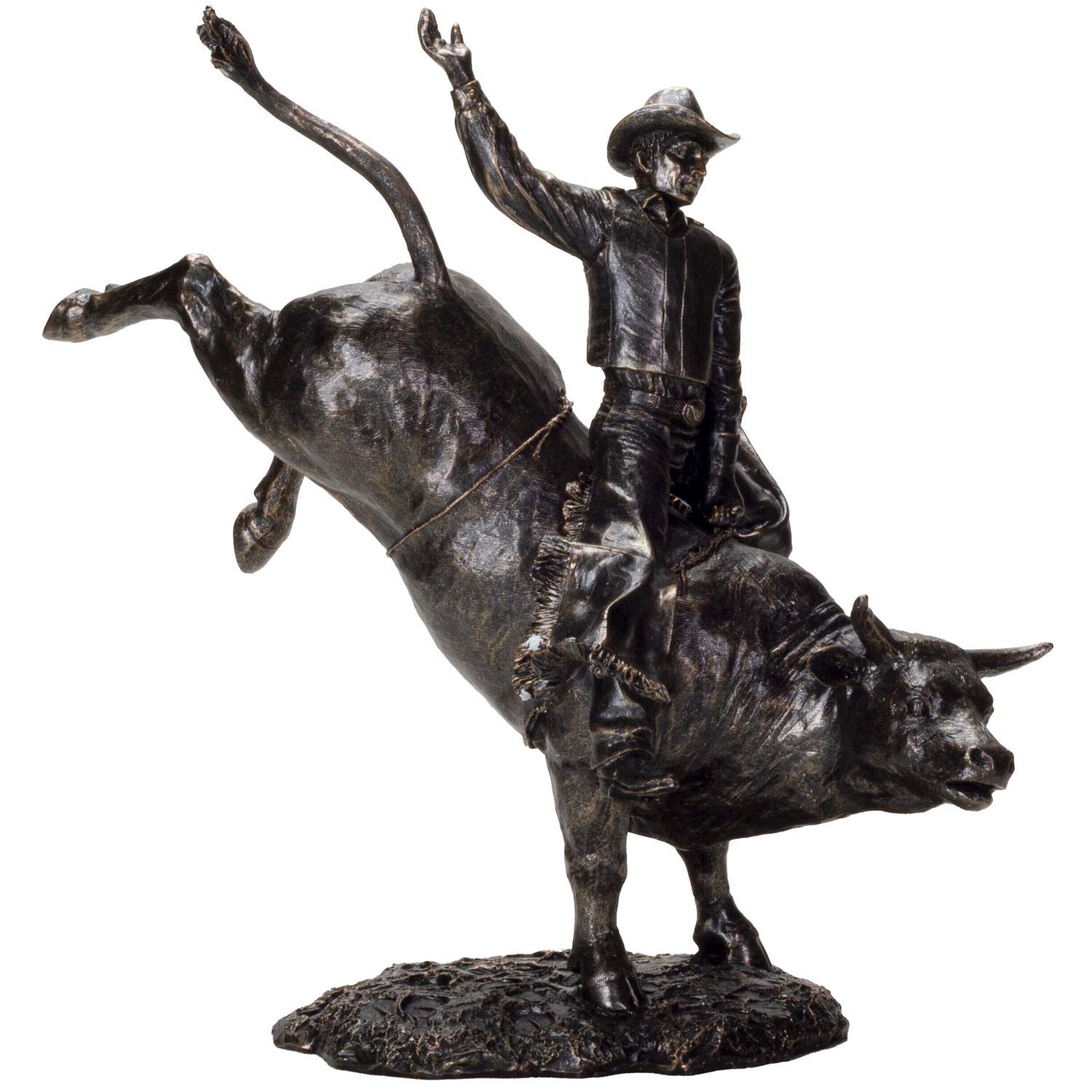 American Cowboy on Bull Resin Figurine - Bronze Finish Western Decor | Ranch Home Decor, Cowboy Gift, Western Themed Office Desk Decor