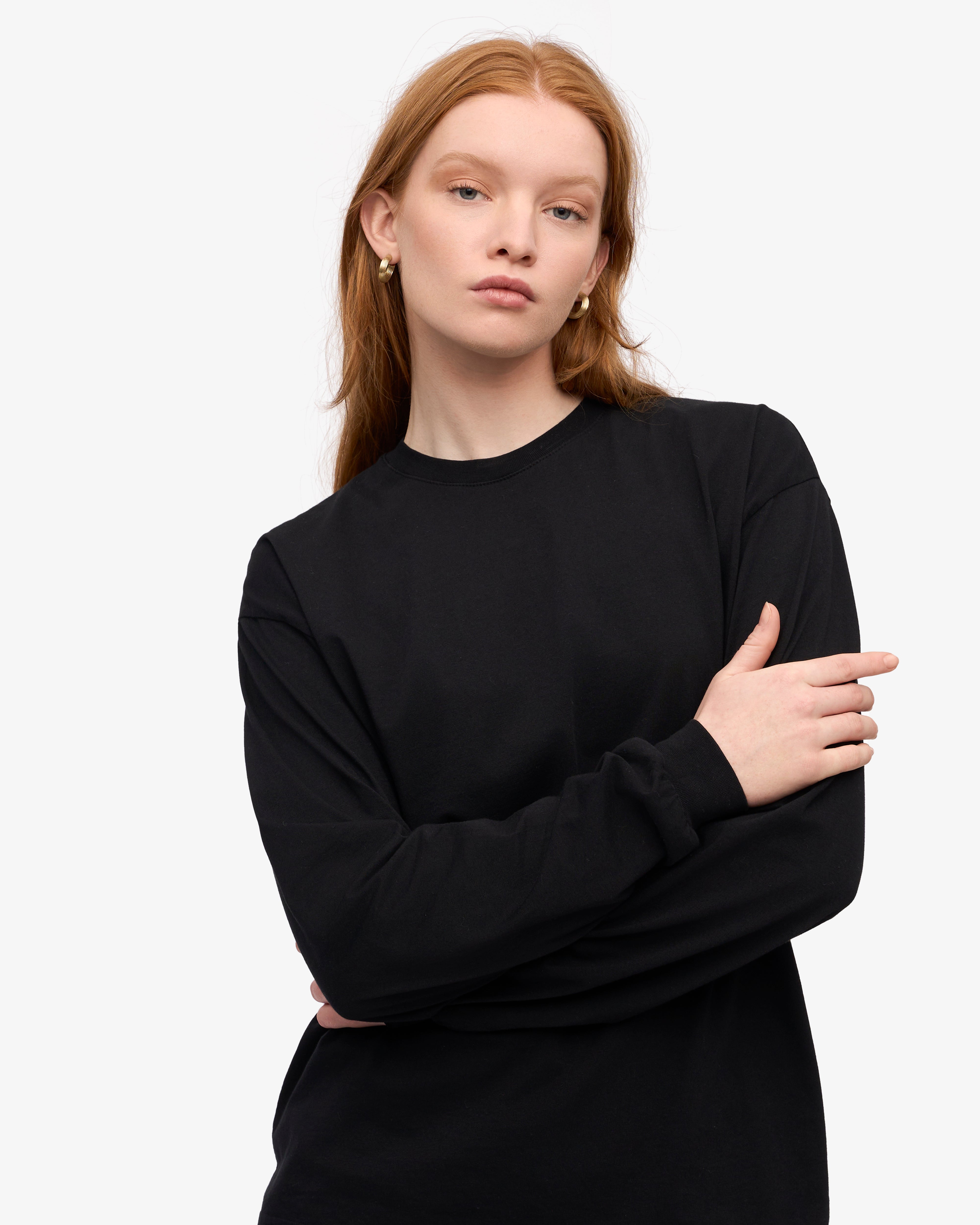 Premium Oversized Organic Cotton Long Sleeve T-Shirt for Women & Men - Deep Black - Eco-Friendly Comfort Wear for Casual Outfits, Lounge & Street Style