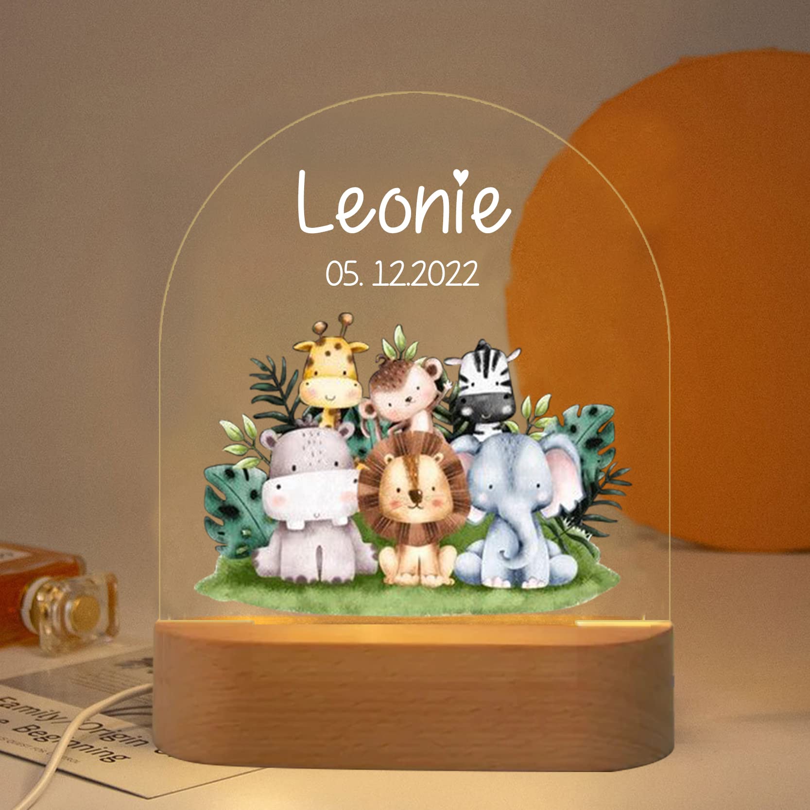Personalized Animal Night Light for Kids - Custom Baby Boy & Girl Nursery Decor, Newborn Gift, Christmas Present | Bedroom, Playroom & Nursery Lighting