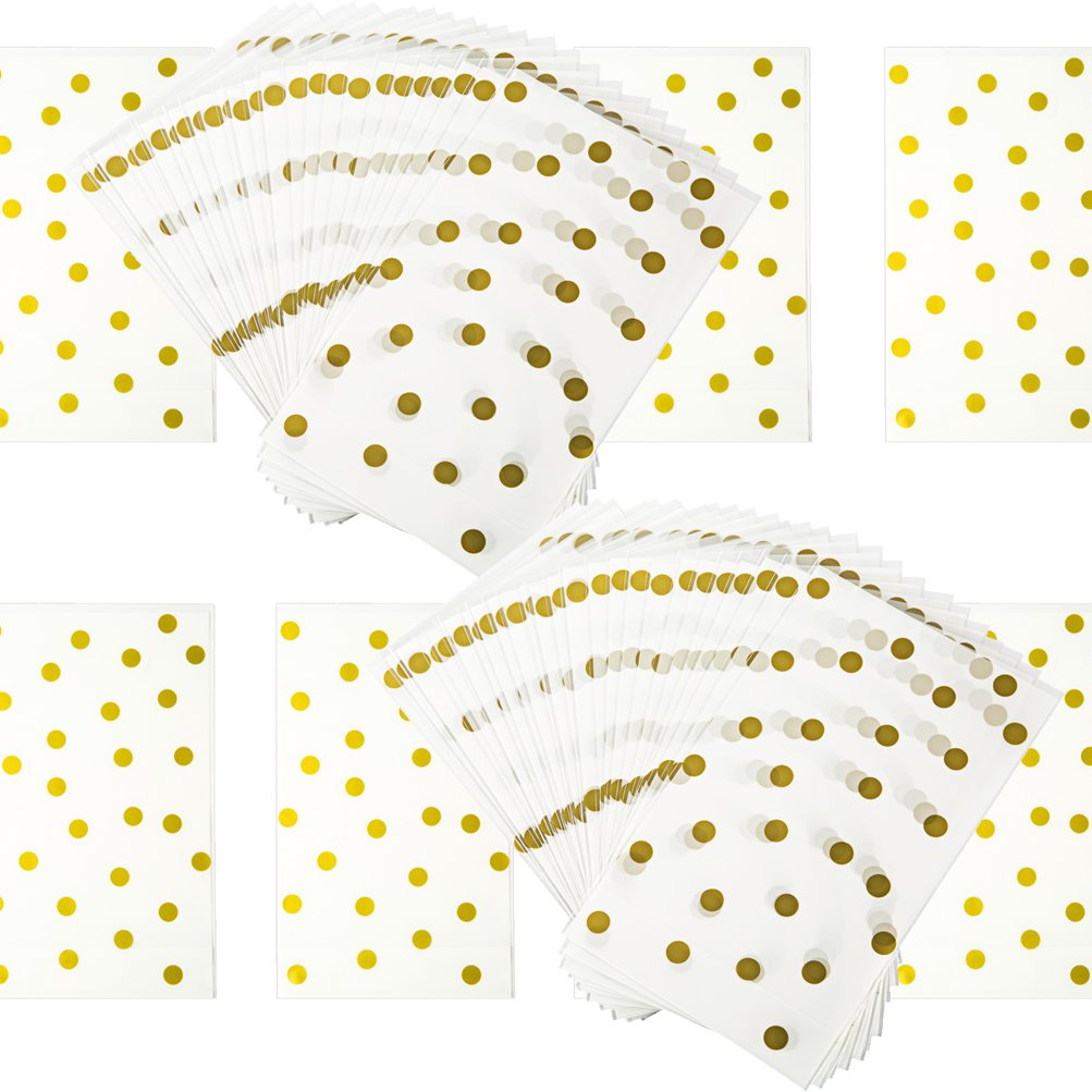 AWELL 6x10 Inch Clear Cello Bags with Gold Dots - 100 Pack for Candy, Cookies & Party Favors | Perfect for Birthday Parties, Wedding Favors & Holiday Treat Packaging