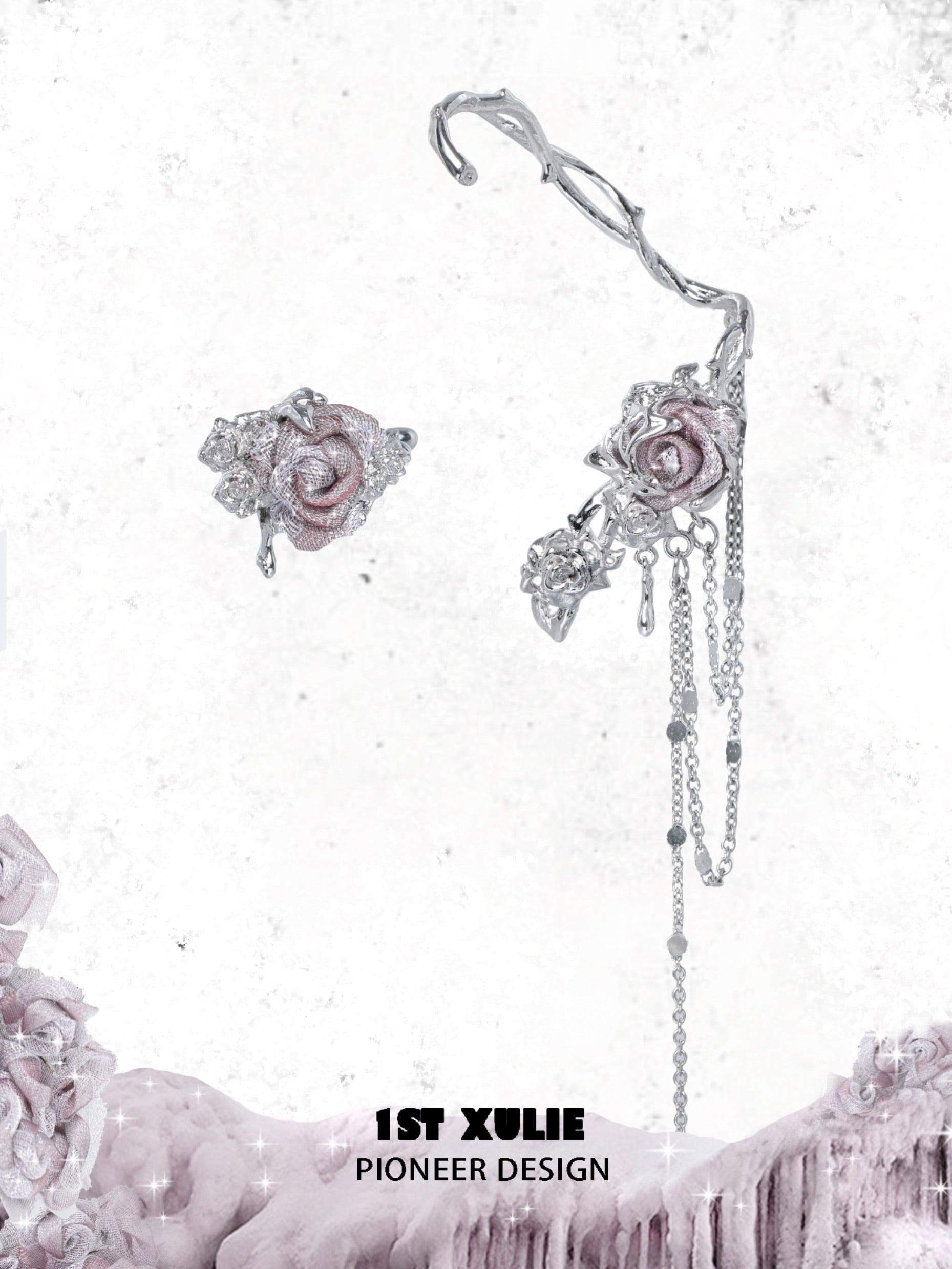 18K Gold Plated Rose Knit Hook Earrings with Tassels - Elegant Dangle Earrings for Women, Perfect for Weddings, Parties & Date Nights