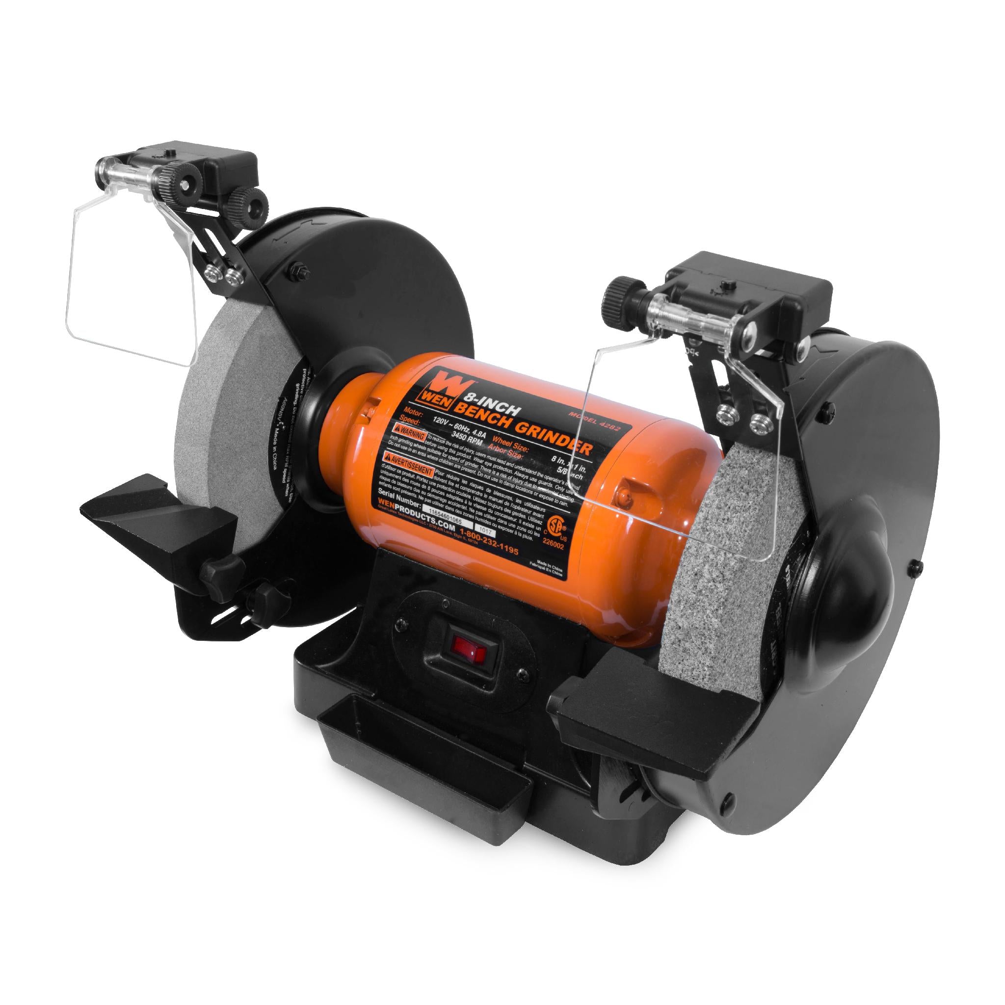 WEN BG4282 4.8 Amp 8 Inch Single Speed Bench Grinder with LED Work Lights - Heavy Duty Metal Grinding & Sharpening Tool for Workshop, DIY Projects & Home Improvement