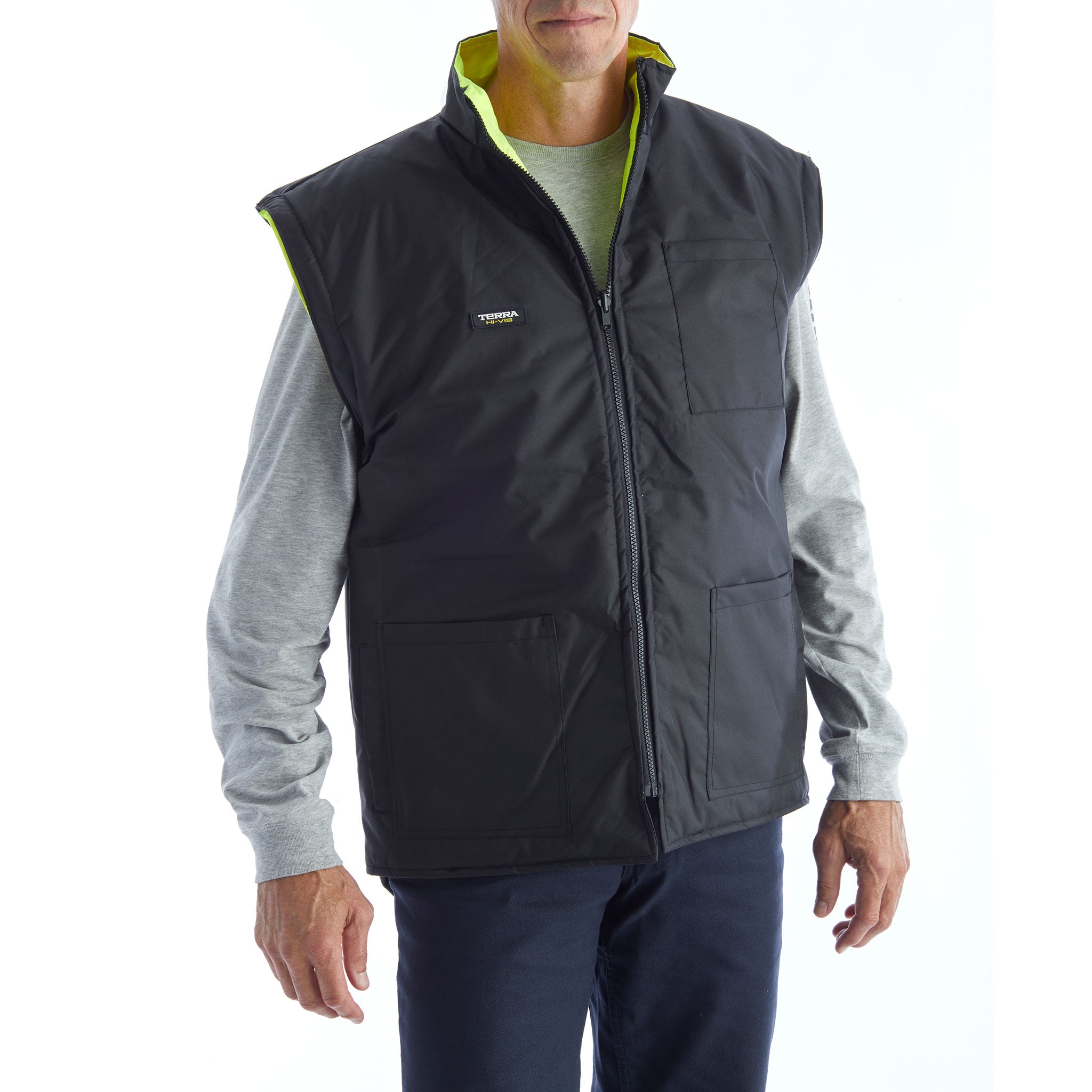 TERRA High Visibility Men's 7-in-1 Winter Jacket - Waterproof, Windproof & Insulated - Safety Reflective Workwear (Yellow) - Ideal for Construction, Roadwork & Outdoor Winter Activities
