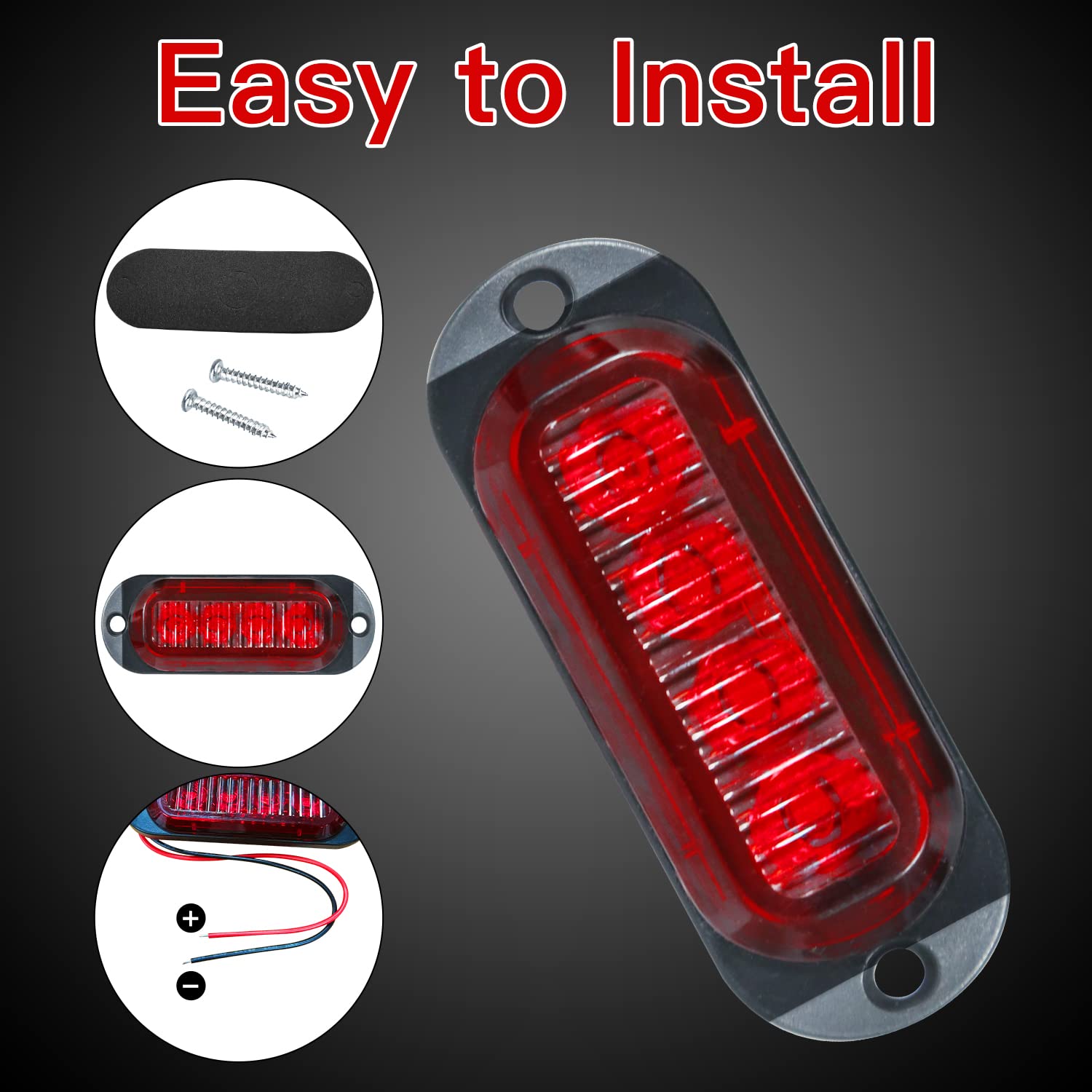10pcs Red 12-24V 4LED Side Marker Lights - Waterproof Clearance Lamps for Trucks, Trailers, RVs, Campers & Motorcycles - Interior & Exterior Lighting for Safe Night Driving