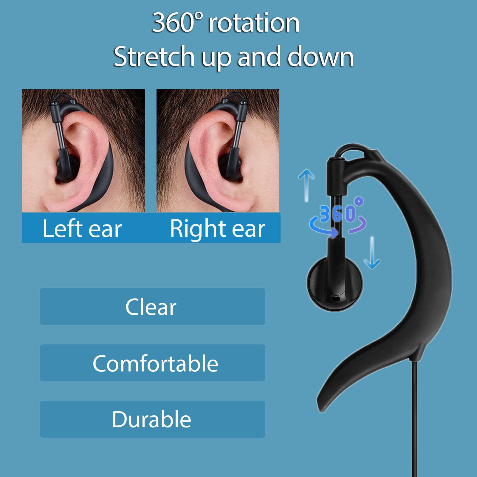 Retevis EEK016 G-Shape Earhook Walkie Talkie Headset with Mic - VOX Enabled, 2-Pin Connector - Compatible with RT22/RT68/RT21/H-777/RT27/RT19/RT85/NR10 & Pxton/TIDRADIO Radios (2 Pack) - Ideal for Security, Construction, Warehouse & Outdoor Activities