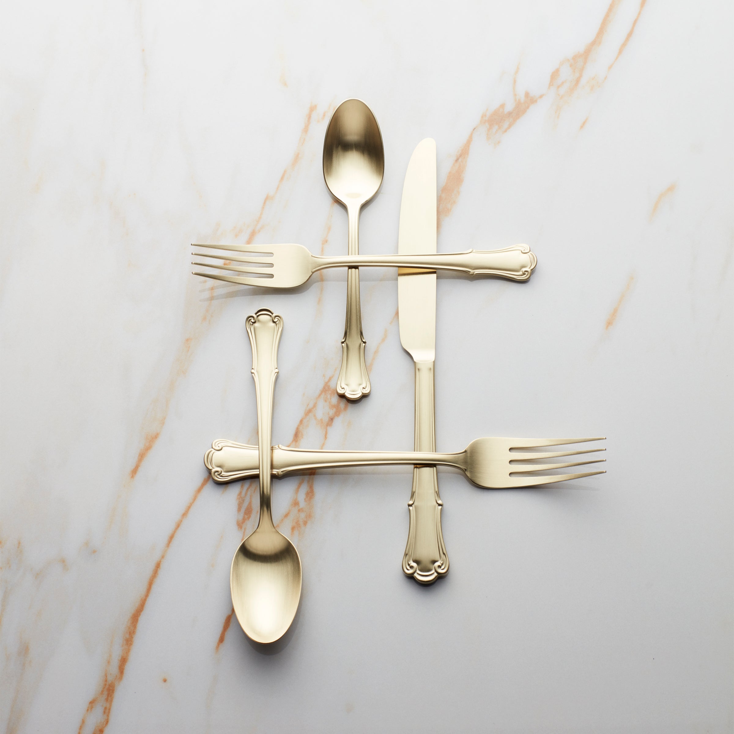 James Street Champagne Satin 20-Piece Flatware Set - Elegant Stainless Steel Cutlery for Fine Dining, Weddings & Special Occasions