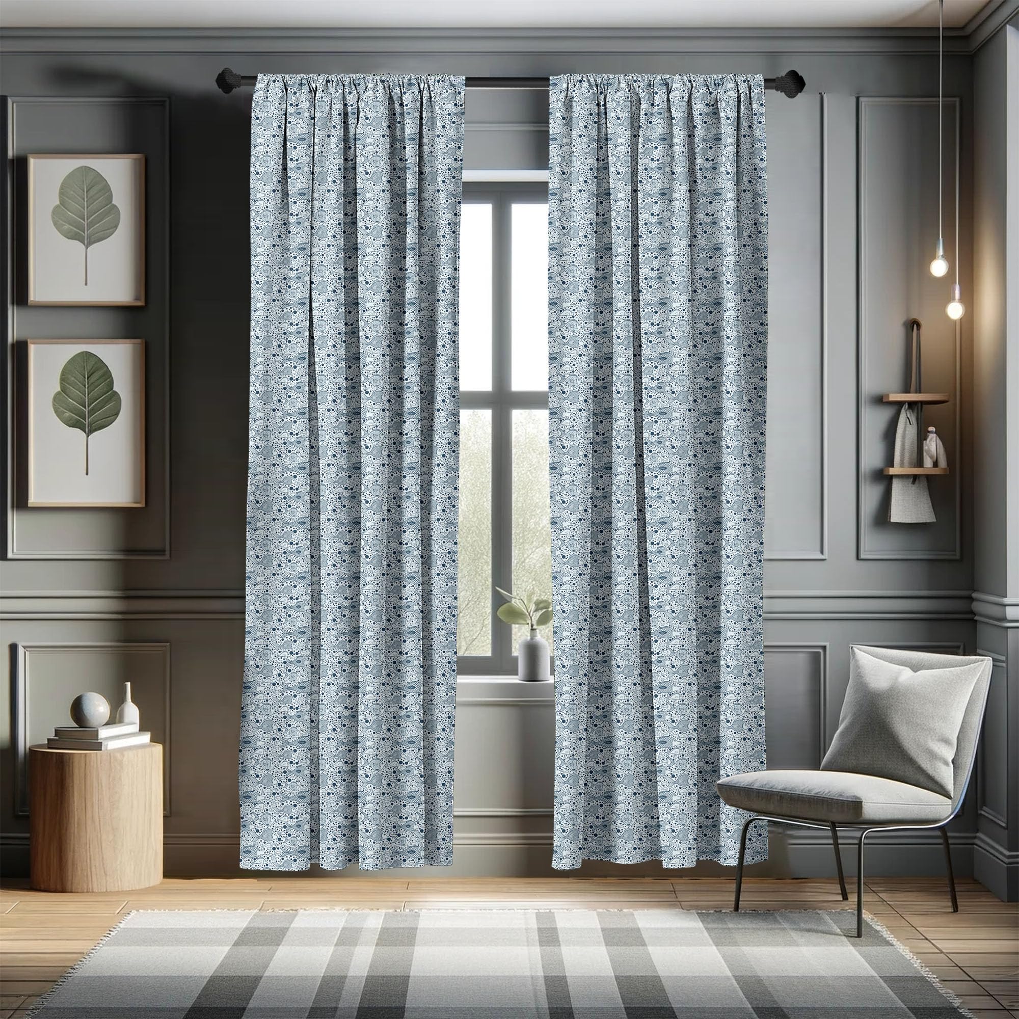 Ambesonne Blue Fish & Bubbles Underwater Sea Life Curtains - 2 Panel Set (28
