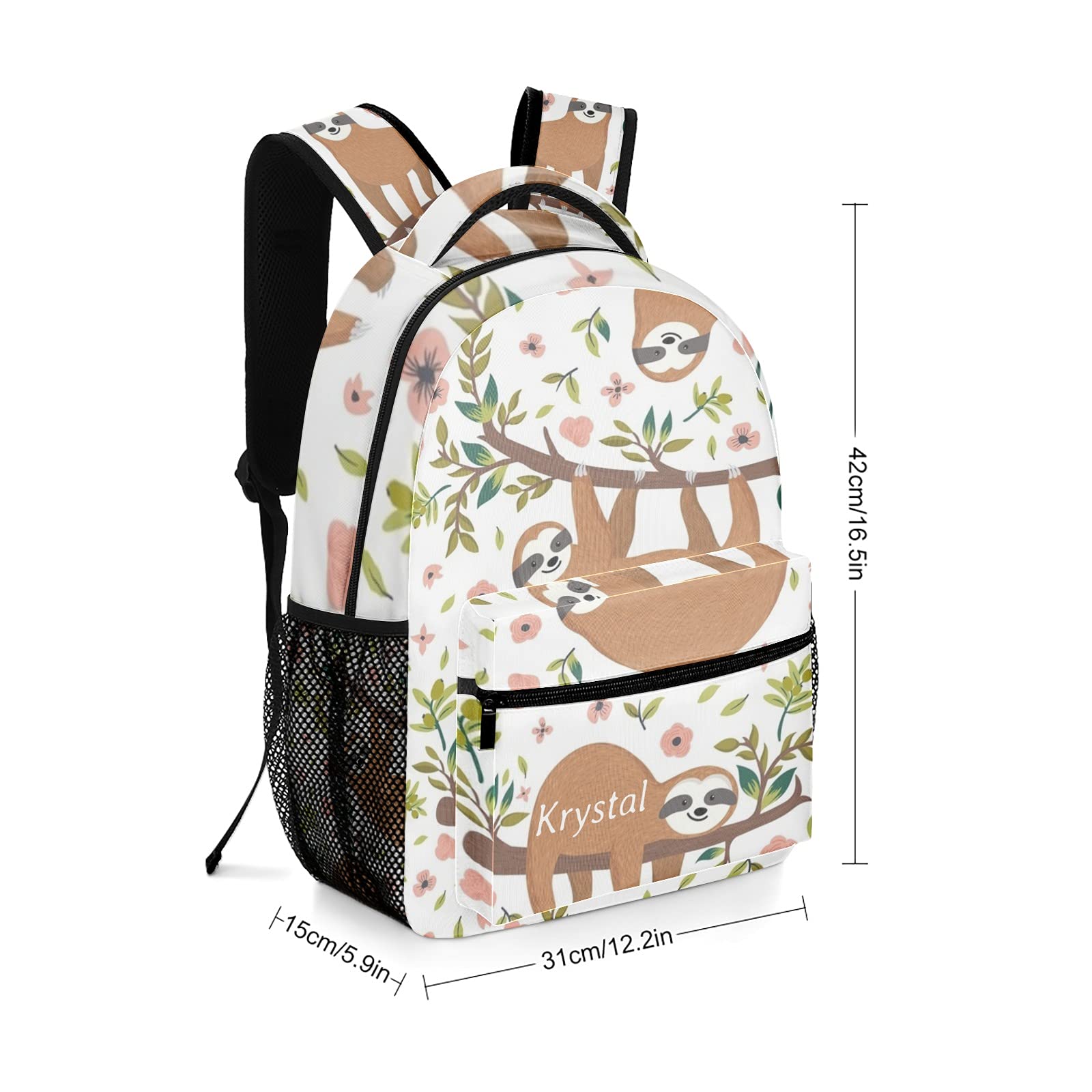 Personalized Name Sloth Tree Floral Backpack - Waterproof Travel Bag for Men & Women | Perfect for Hiking, Camping & Daily Commute