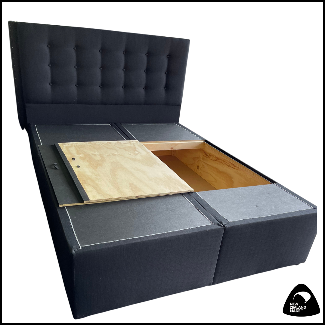 Queen Split Storage Bed Base with Hinges - NZ Made - Perfect for Small Bedrooms & Space-Saving Solutions