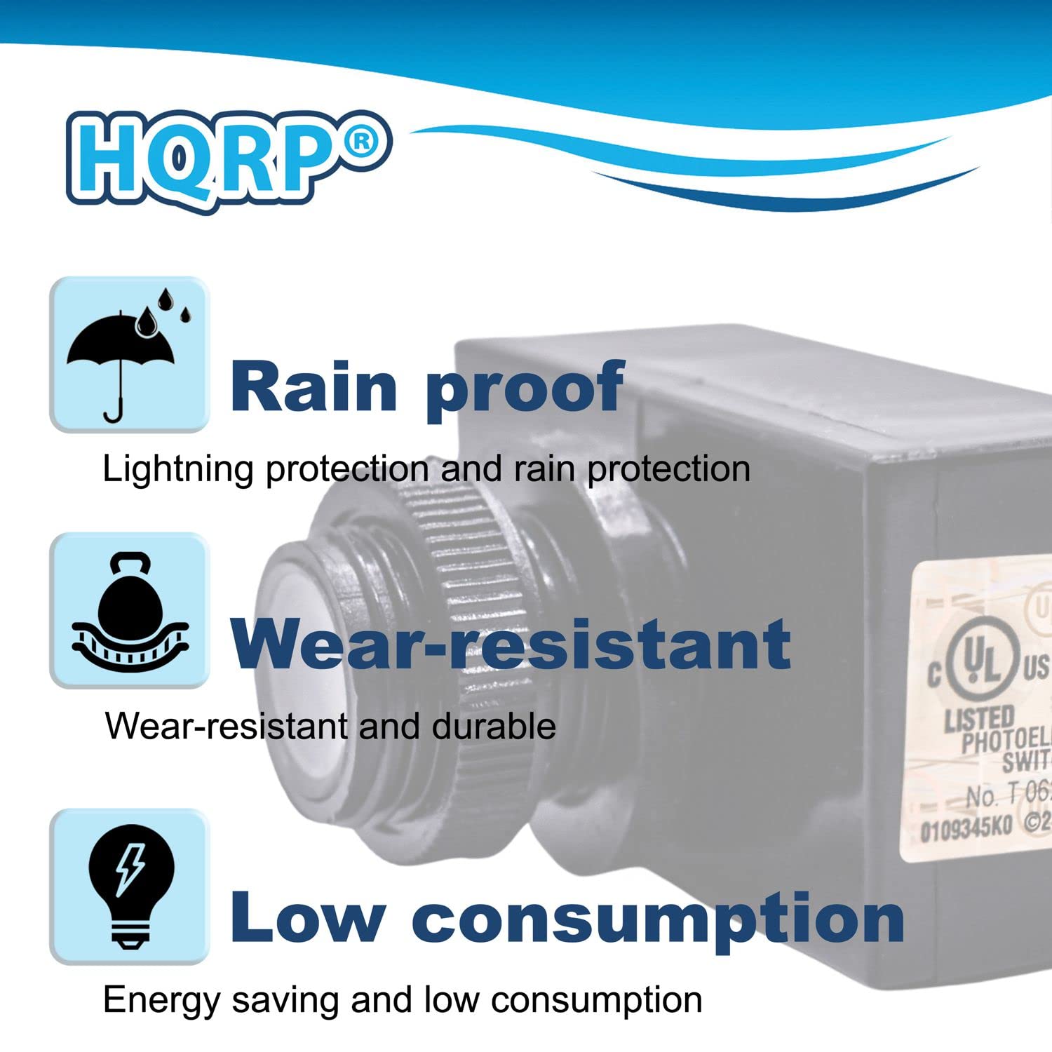 HQRP Photocell Sensor Dusk to Dawn Light Switch - Outdoor Photoelectric Control for Street Lights, Garage & Barn Lighting - Weatherproof Automatic On/Off Sensor for Security & Energy Savings