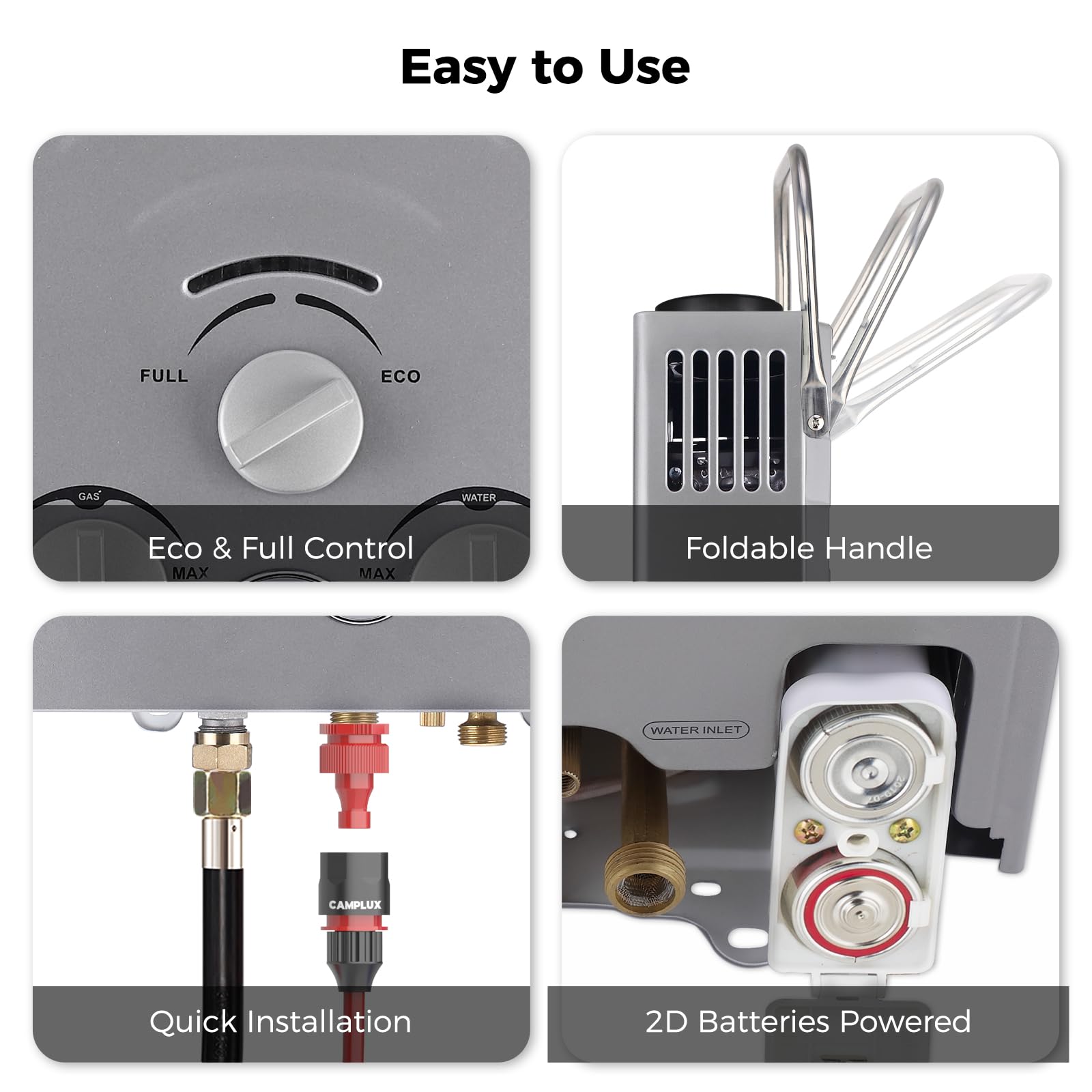 CAMPLUX 41,000 BTU Portable Propane Water Heater for Outdoor Camping & RV Use - 1.58 GPM Tankless Design with 1.6 GPM Water Pump (BW158GP60, Gray) - Perfect for Showering, Washing Dishes & Outdoor Adventures