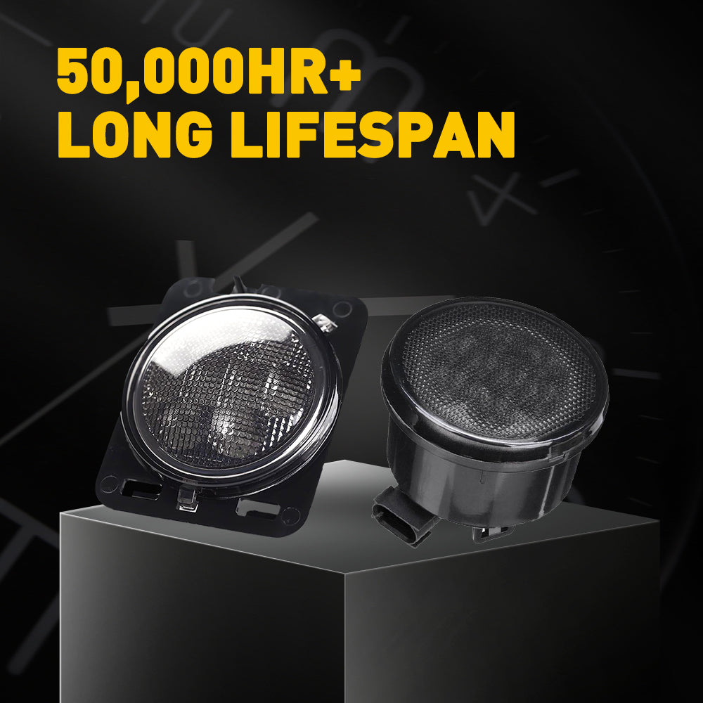 2007-2018 Jeep Wrangler JK Front Grille LED Turn Signal Lights & Side Marker Fender Lights - Amber/White - Not for 2018 JL Model - Upgrade Your Off-Road Vehicle Lighting for Better Visibility