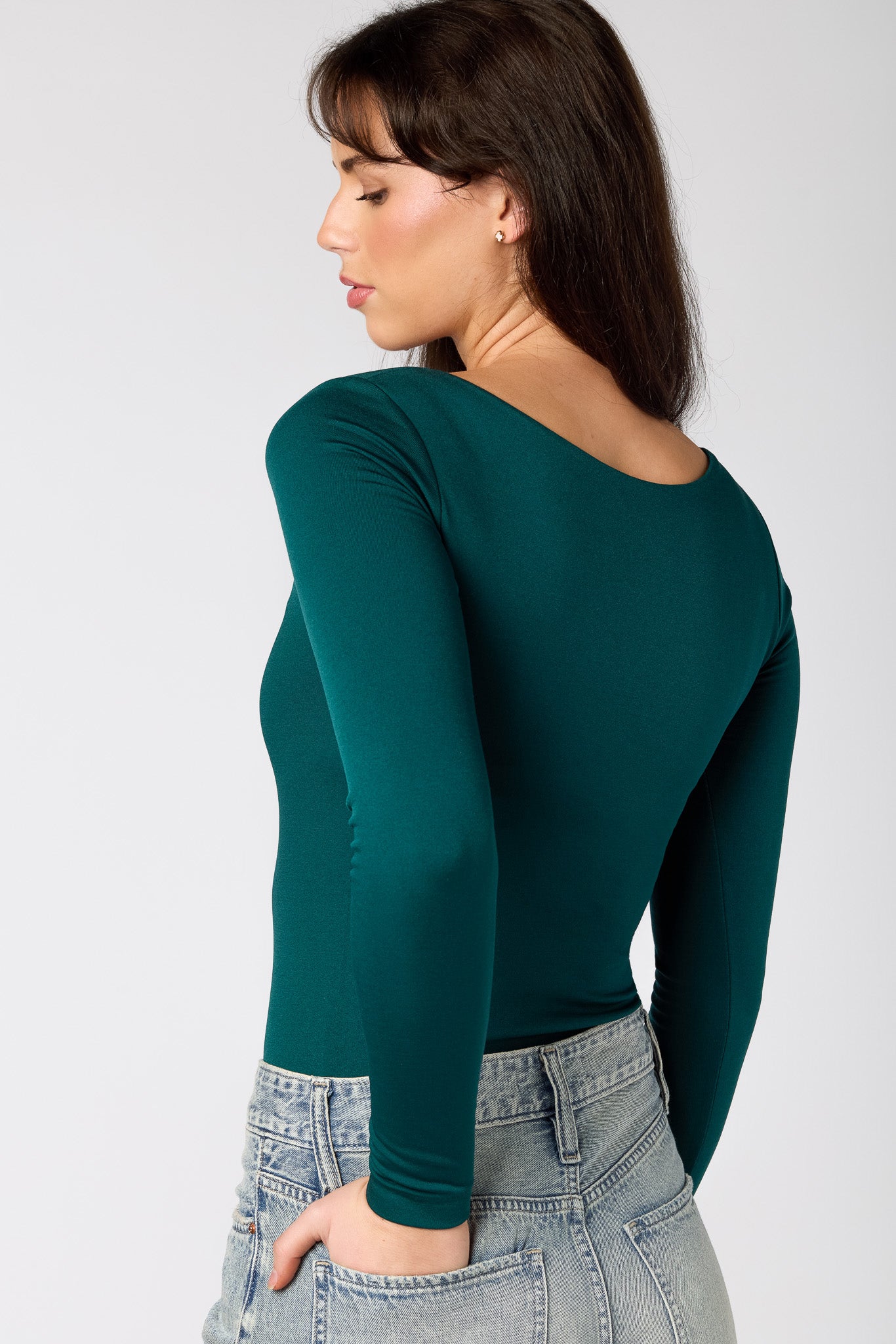 Seamless Fleeceback Square Neck Long Sleeve Top for Women - Soft Thermal Winter Shirt for Layering, Yoga & Casual Wear