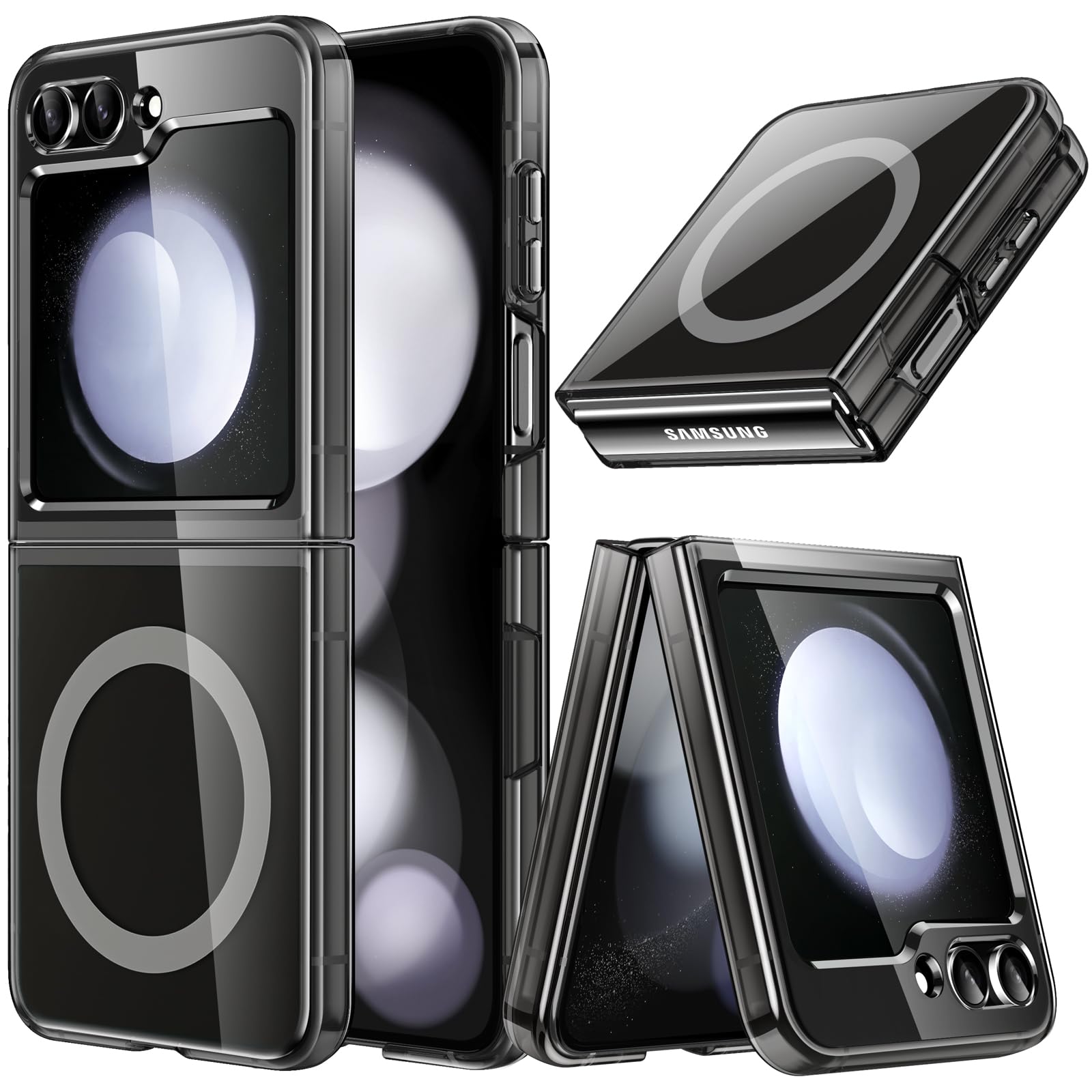 JETech Magnetic Case for Samsung Galaxy Z Flip 5 - Magsafe Compatible Transparent Hard PC Protective Phone Cover - Anti-Scratch Shockproof Phone Case (Black) - Perfect for Work, Travel & Everyday Use