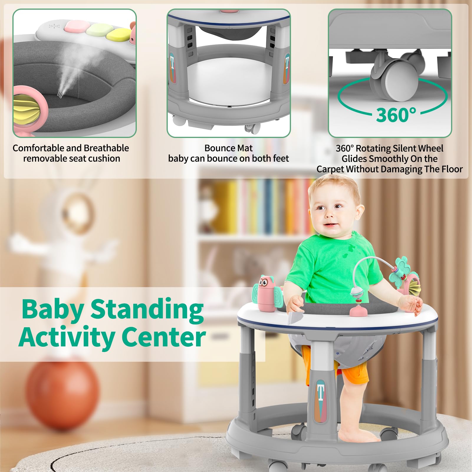 Best Baby Walker with Wheels, Music & Lights - Adjustable Height Activity Center for Boys & Girls 6-12 Months | 5 Height Settings, Detachable Toys & Bounce Pad | Perfect for Learning to Walk & Indoor Playtime