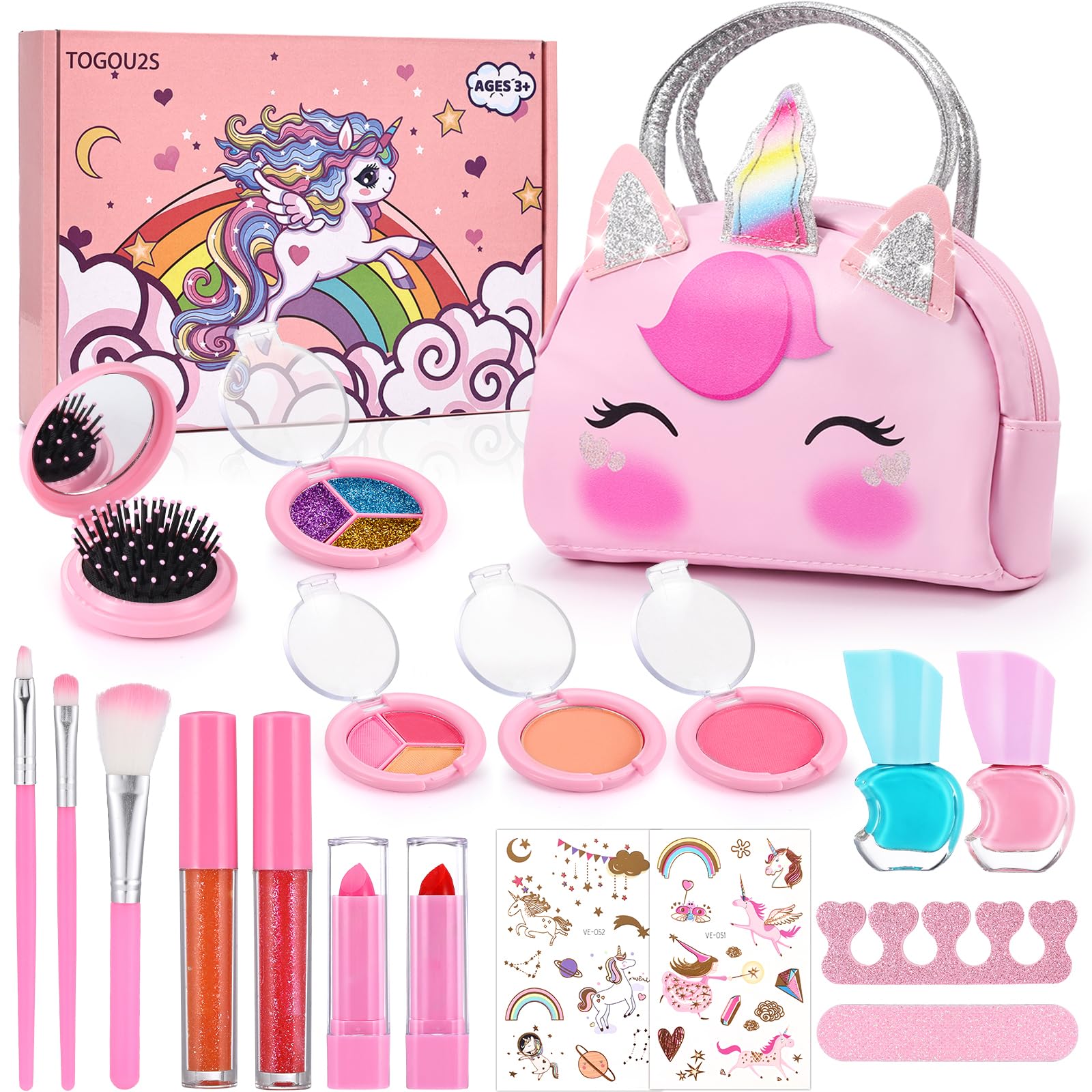 TOGOU2S Unicorn Makeup Set for Girls - Washable & Non-Toxic Kids Cosmetics - Birthday Gift for Ages 4-8+ (Play & Party)
