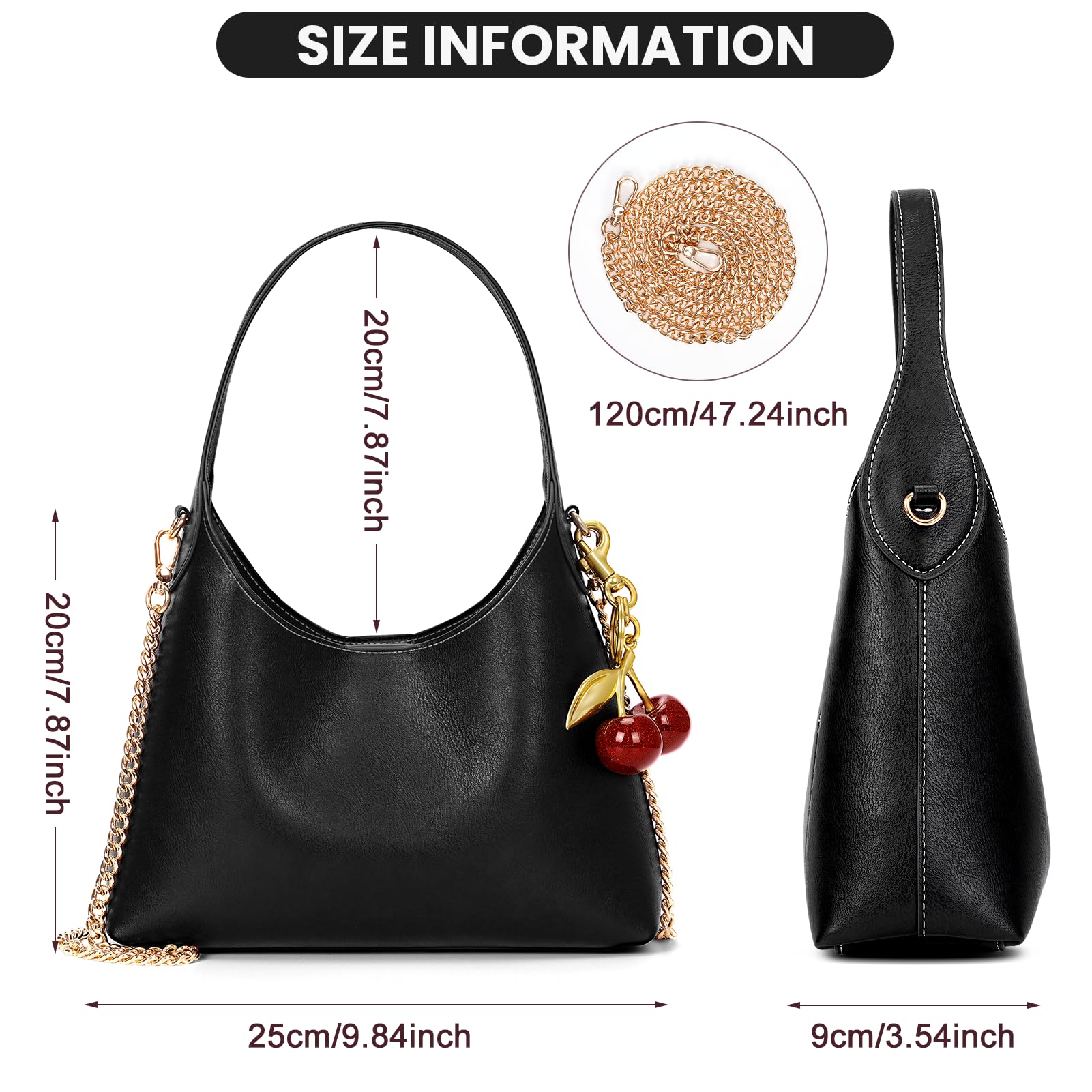 Trendy Women's Hobo Purse - Genuine Leather Shoulder Bag & Crossbody Tote - Small Cherry Retro Handbag for Fall Fashion | Perfect for Work, Travel & Everyday Use