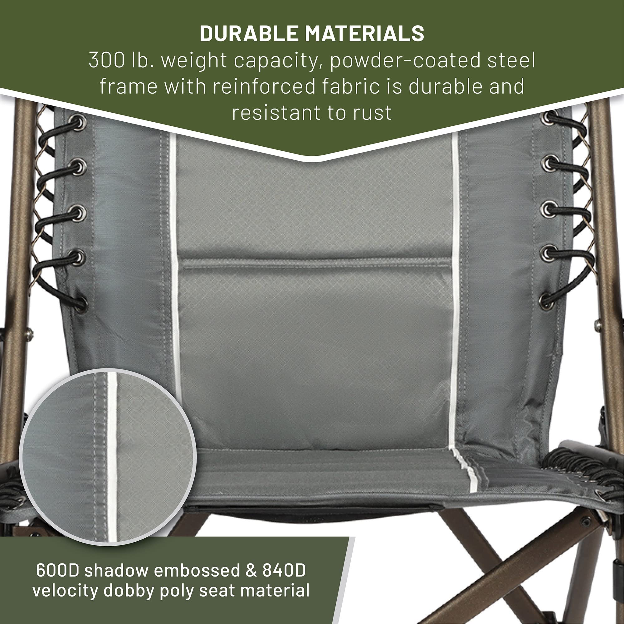 TIMBER RIDGE Heavy Duty Folding Camping Chairs for Adults - 300 lbs Capacity, Padded Seat with Armrests & Cup Holder, Portable Collapsible Outdoor Chair for Camping, Beach, Fishing, Picnics, Backyard, and Lawn - Grey