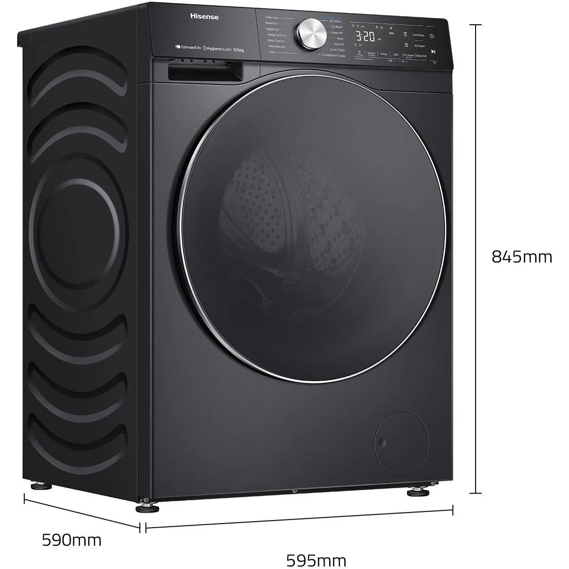Hisense HCF7S1014B 10kg/6kg Washer Dryer Combo - Charcoal Black - Energy Efficient Laundry Machine with 3 Year Warranty - Perfect for Apartments, Small Homes & Space-Saving Laundry Solutions