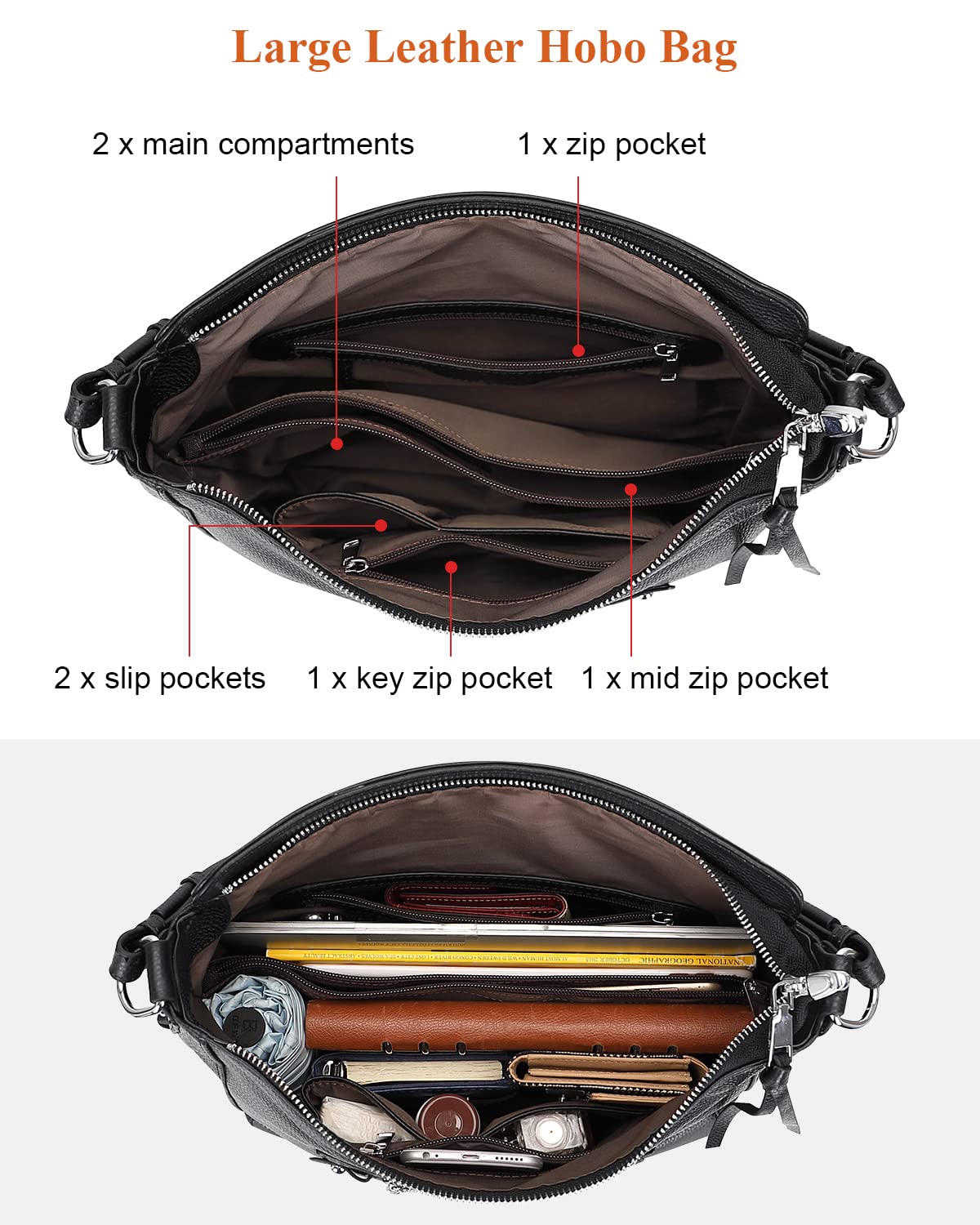 Genuine Leather Hobo Handbags for Women - Stylish Crossbody Shoulder Purse - Perfect for Work, Travel & Everyday Use